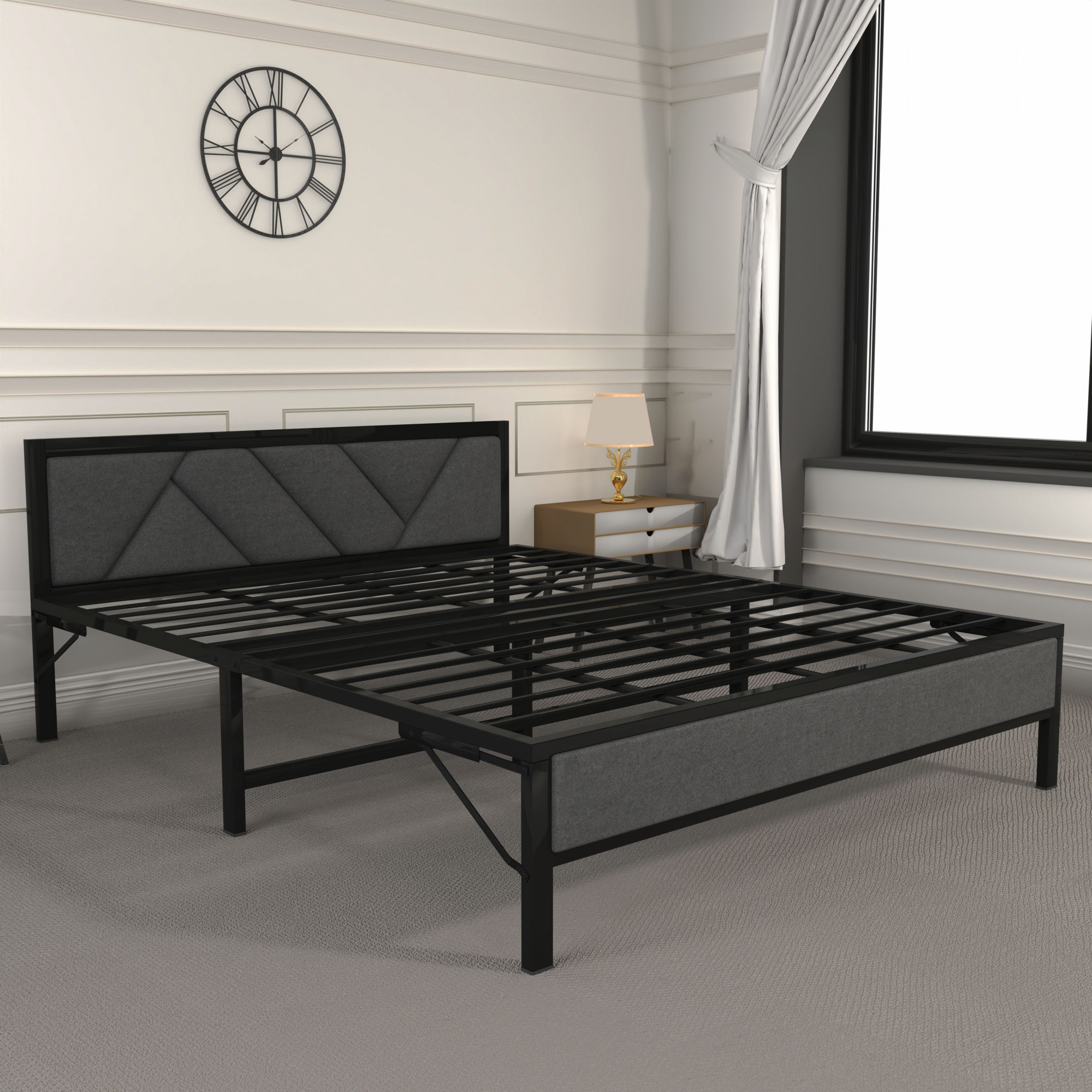 Linea Grey Queen Size Bed Frame Without Mattress Black Frame Queen Size 625 Ft x 5 Ft 2 Years Warranty