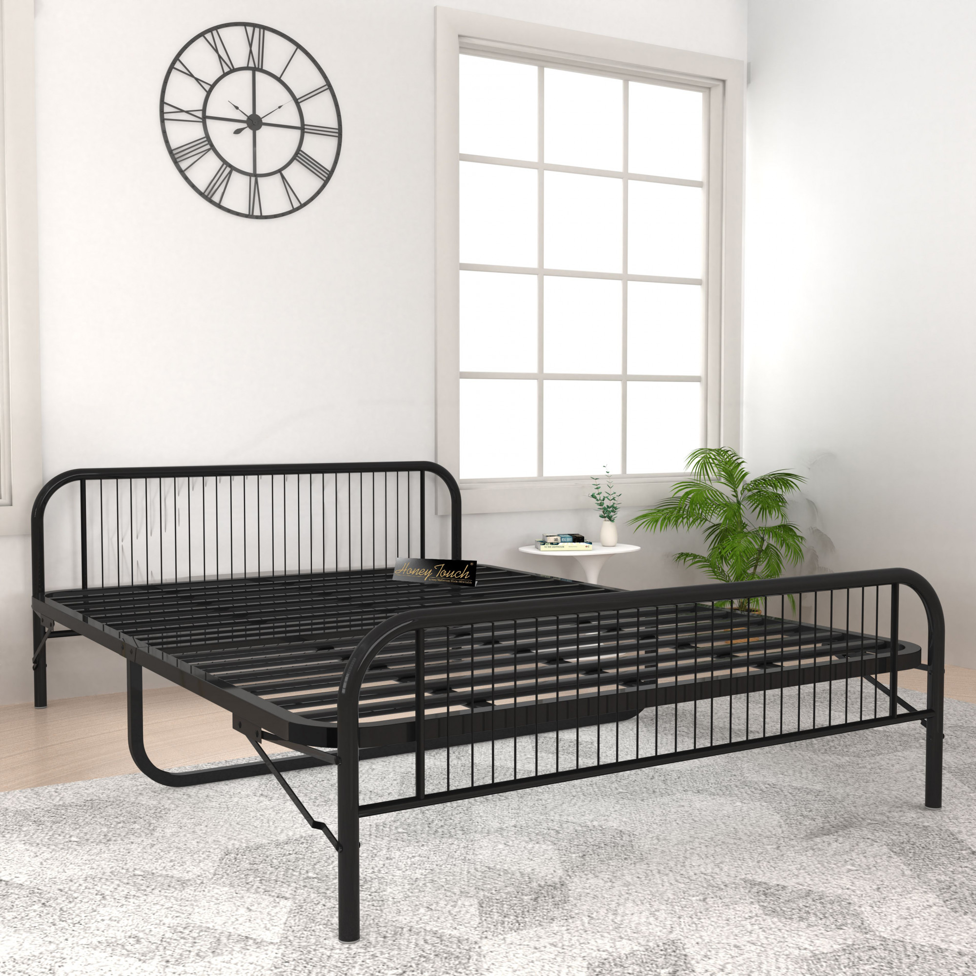 Nesto Foldable Metal Bed Frame Without Mattress Black Frame Double Size 625 Ft x 4 Ft 2 Years Warranty