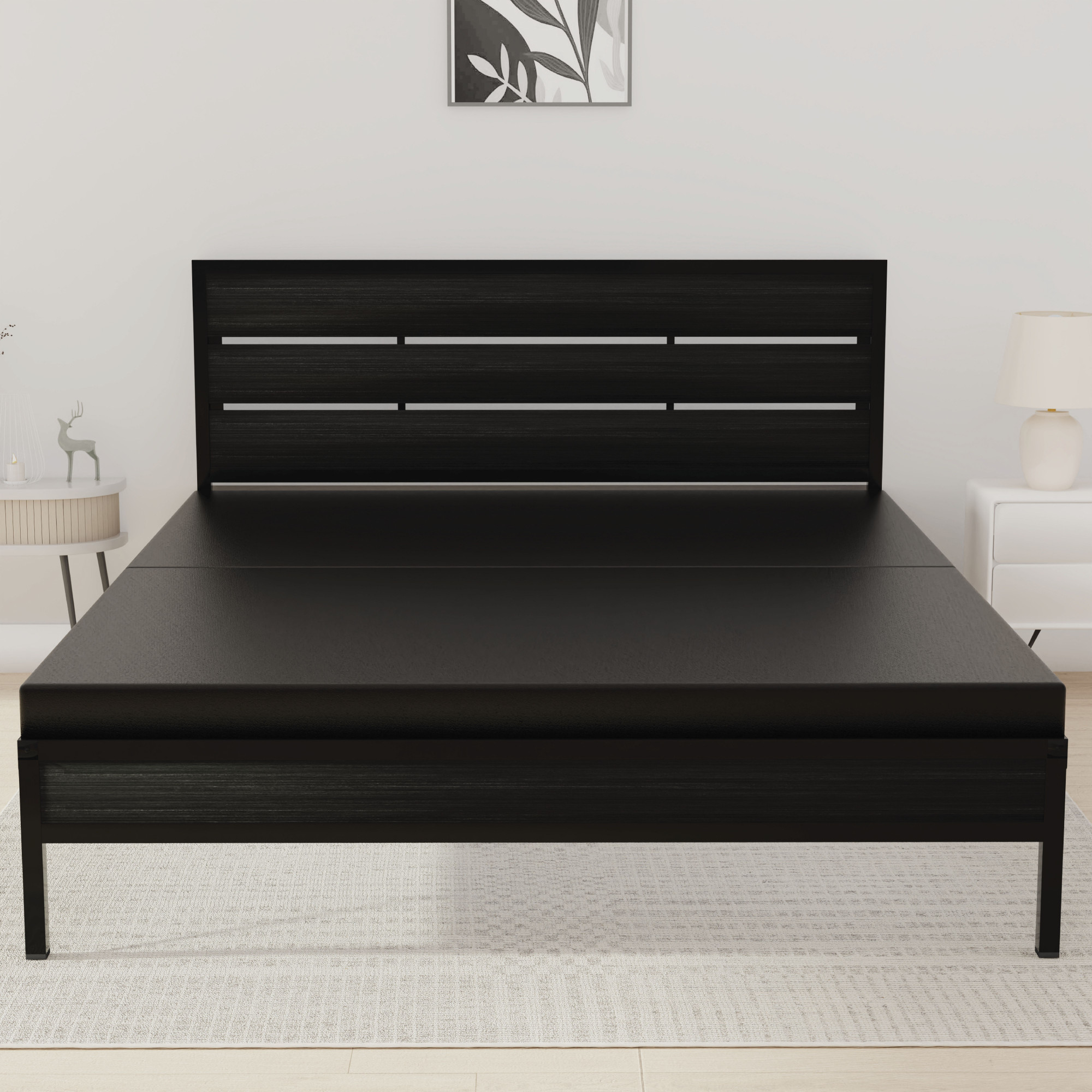 Elvo Wood and Metal Folding Bed Frame Without Mattress Wenge Black Queen Size 65 Ft x 5 Ft 2 Years Warranty