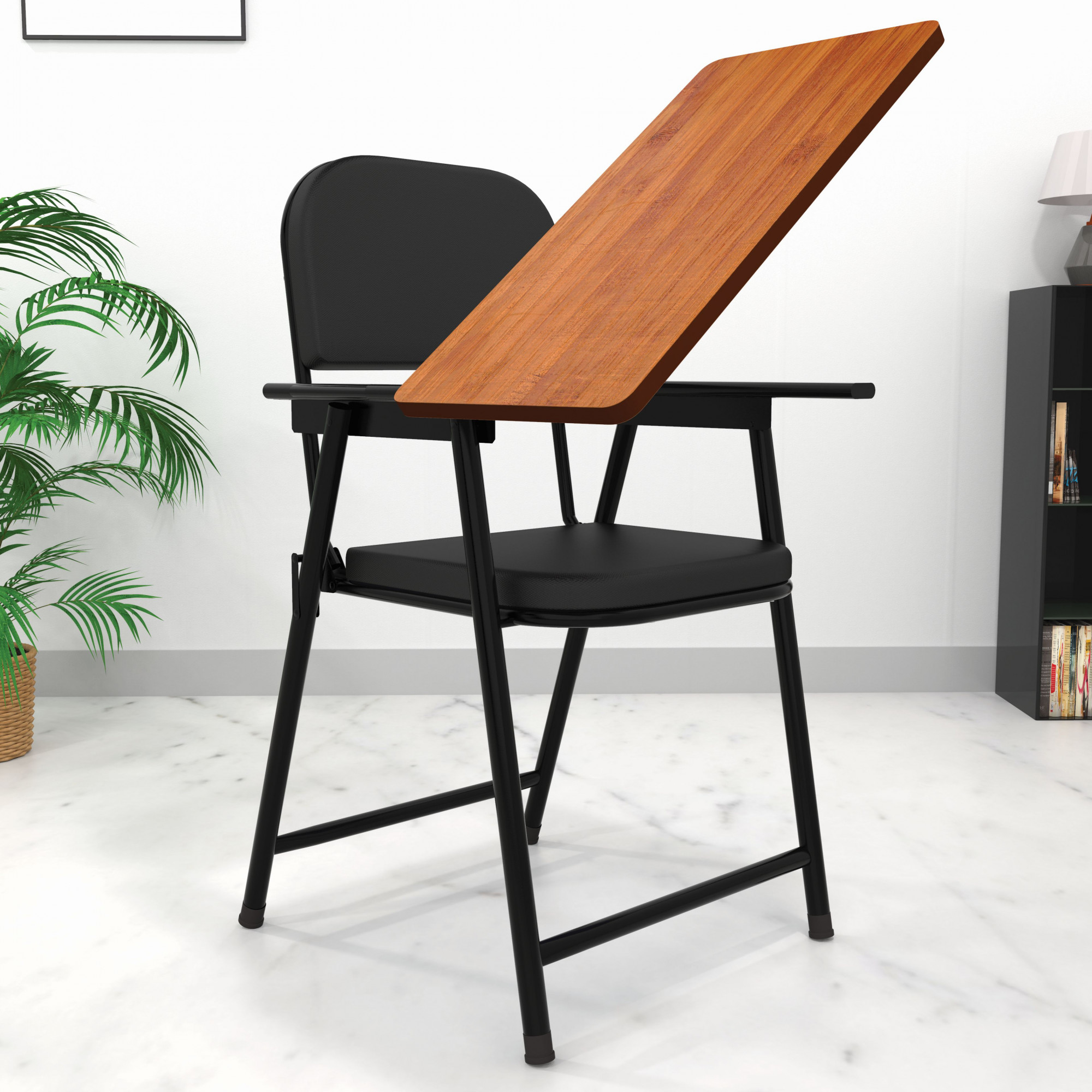 Eva Folding Wrought Iron Chair with Cushion Adjustable Writing Pad Multipurpose Ergonomic Design
