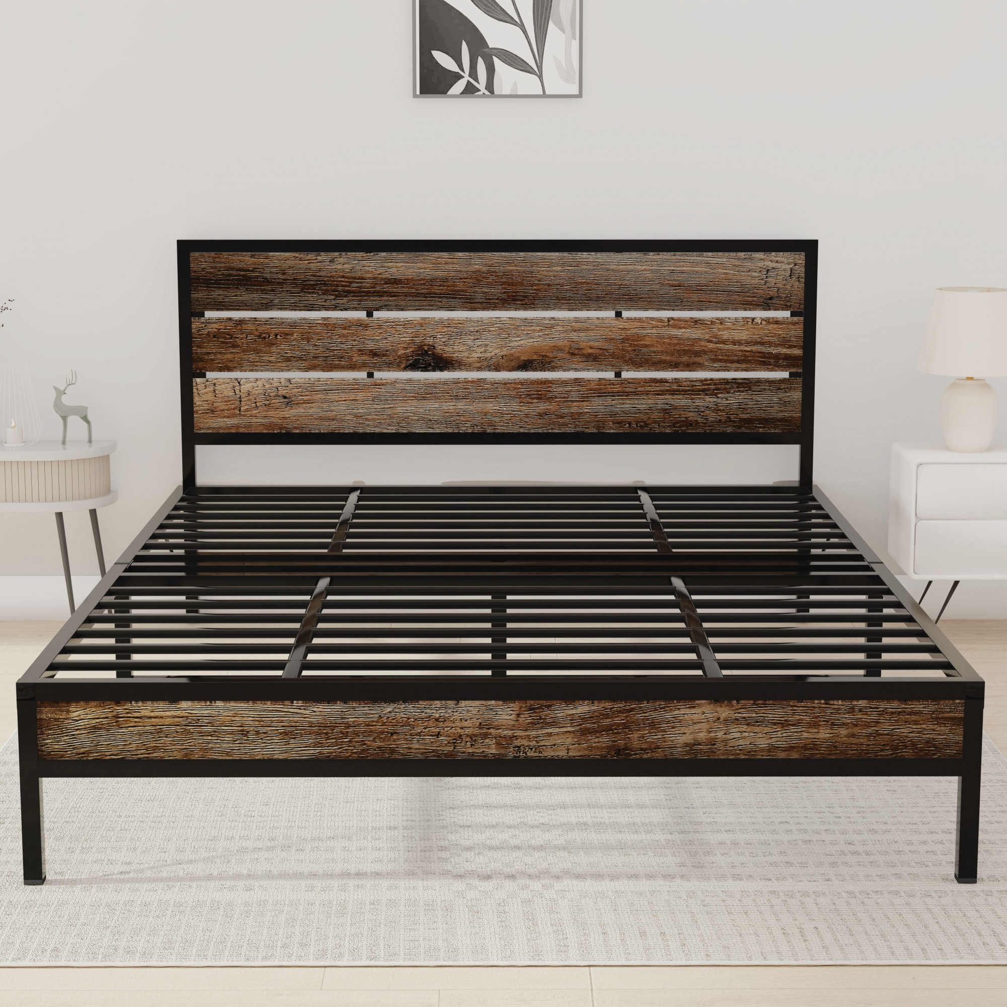 Elvo Wood and Metal Folding Bed Frame Without Mattress  Stone Grain  Queen Size 65 Ft x 5 Ft  2 Years Warranty
