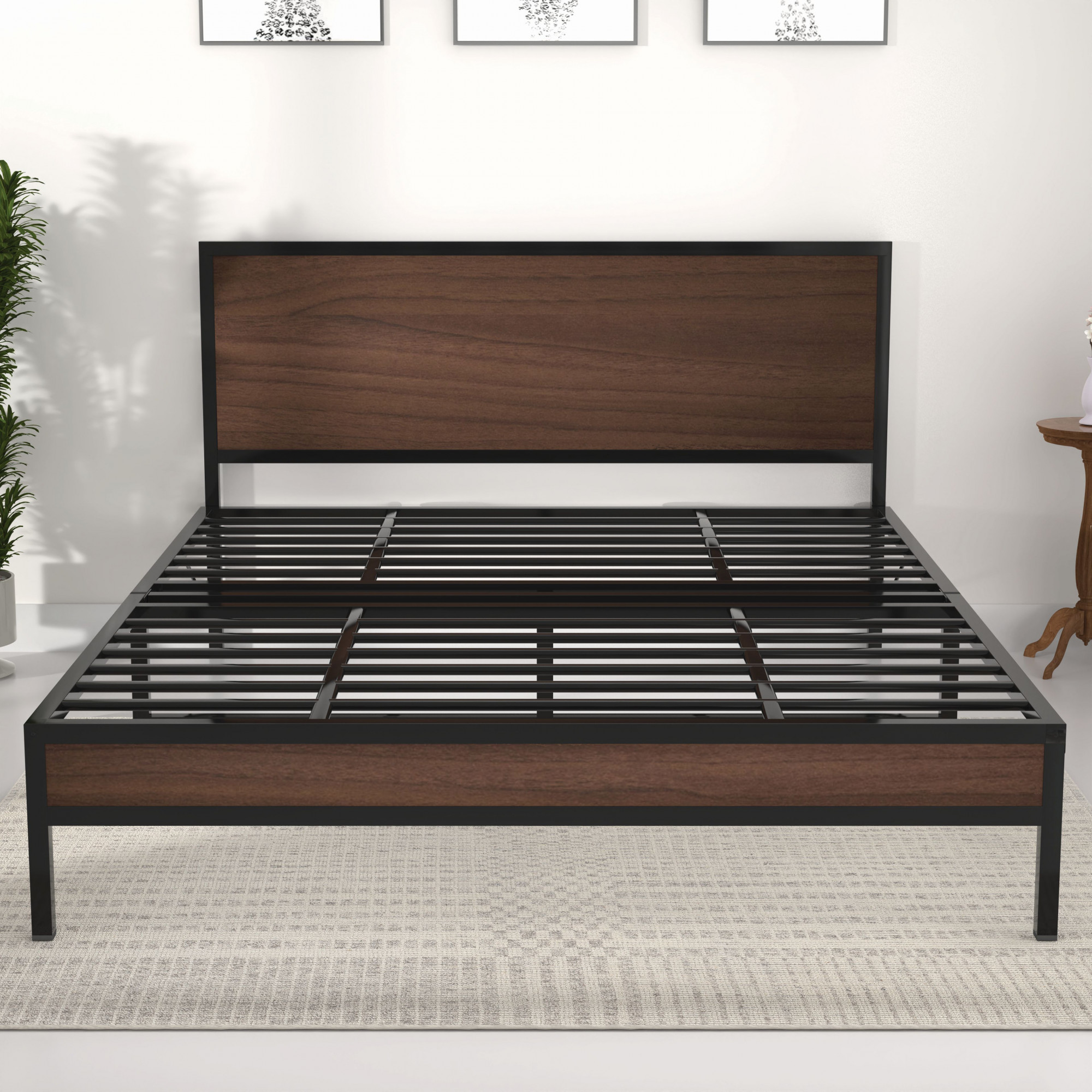 Luvo Metal Wood Folding Bed Frame With Mattress Double Layer Ortho Tri Layer American Oak Queen Size 65 Ft x 5 Ft