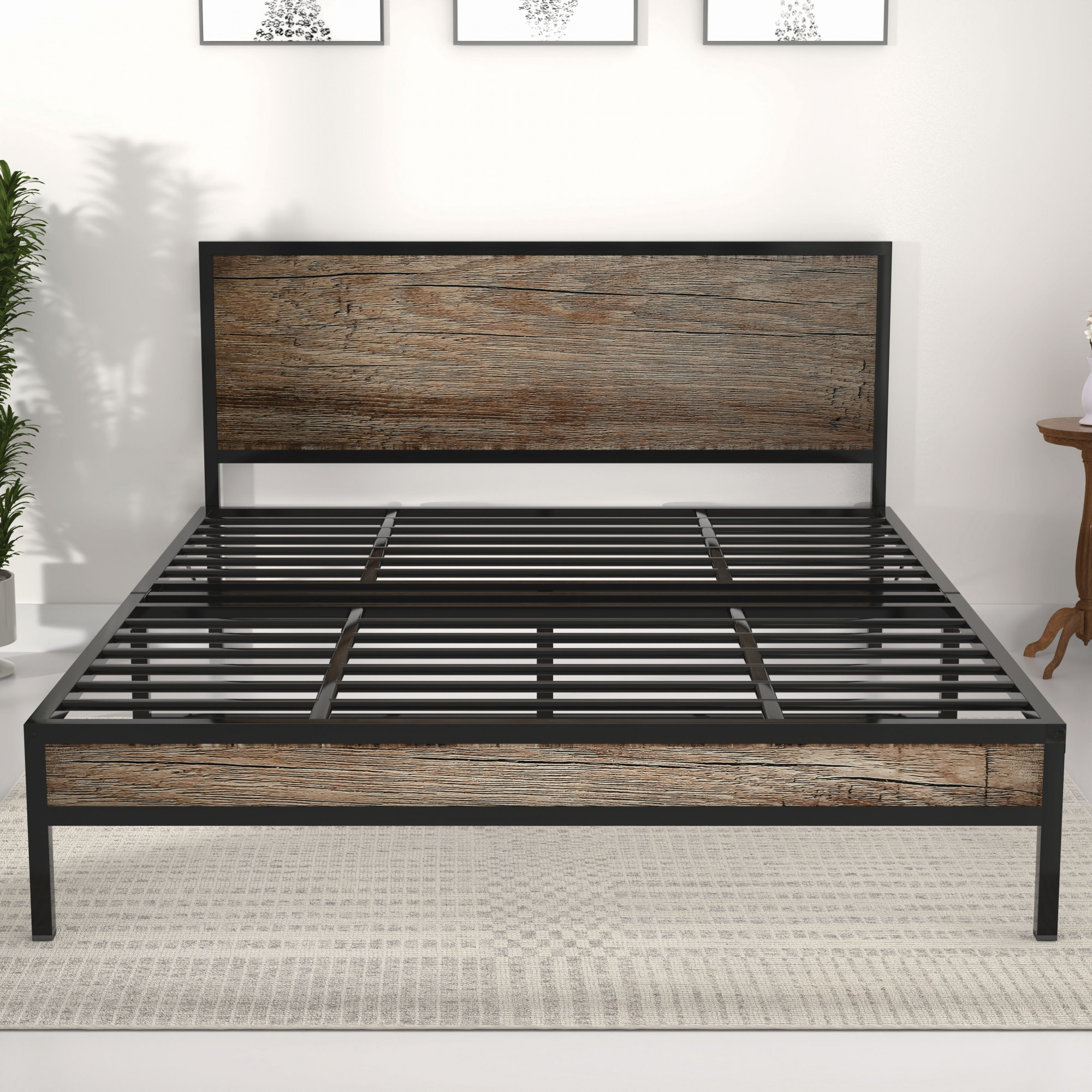 Luvo Metal Wood Folding Bed Frame With Mattress Double Layer Ortho Tri Layer Stone Grain Queen Size 65 Ft x 5 Ft