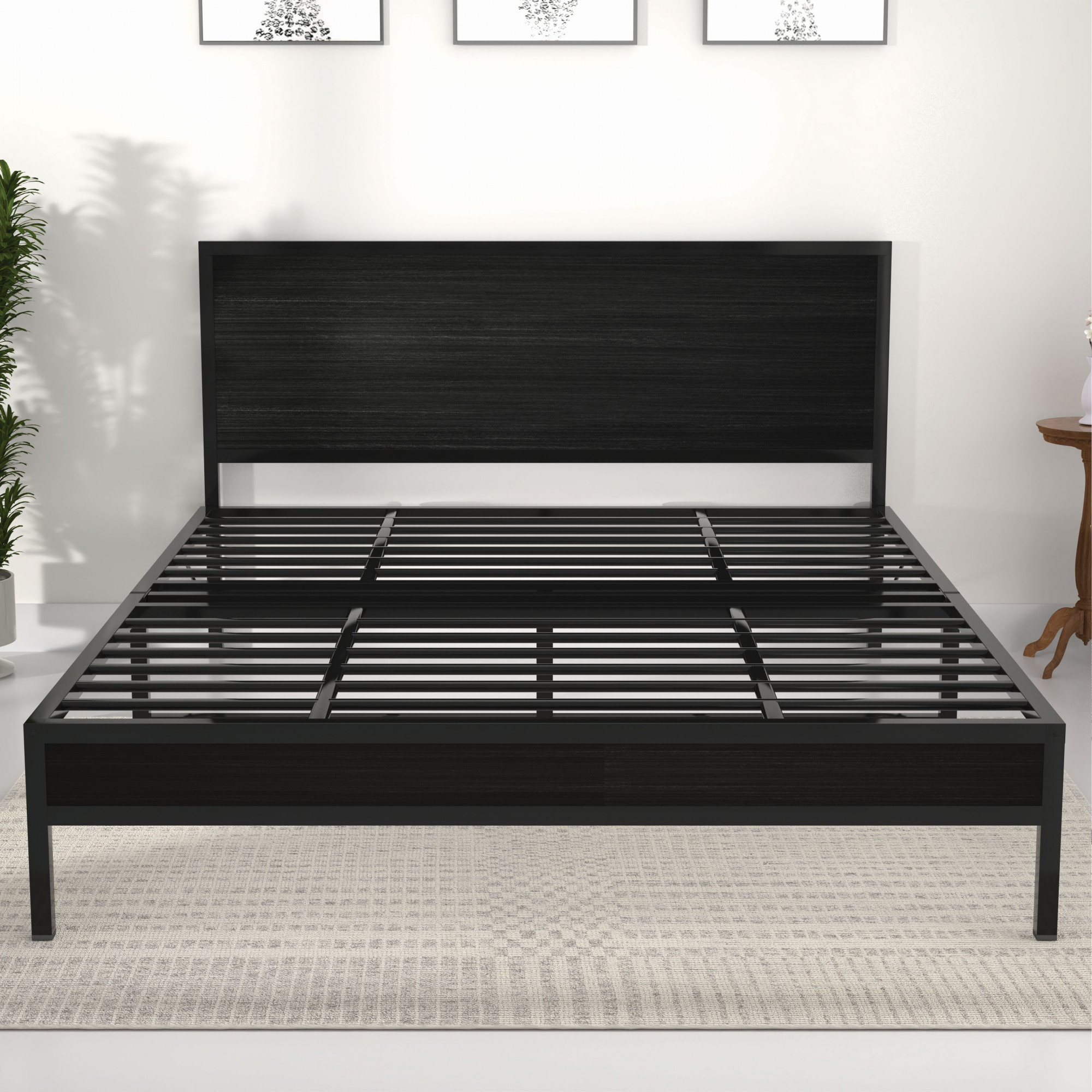 Luvo Metal  Wood Folding Bed Frame With Mattress  Double Layer  Ortho Tri Layer  Wenge Black  Queen Size 65 Ft x 5 Ft