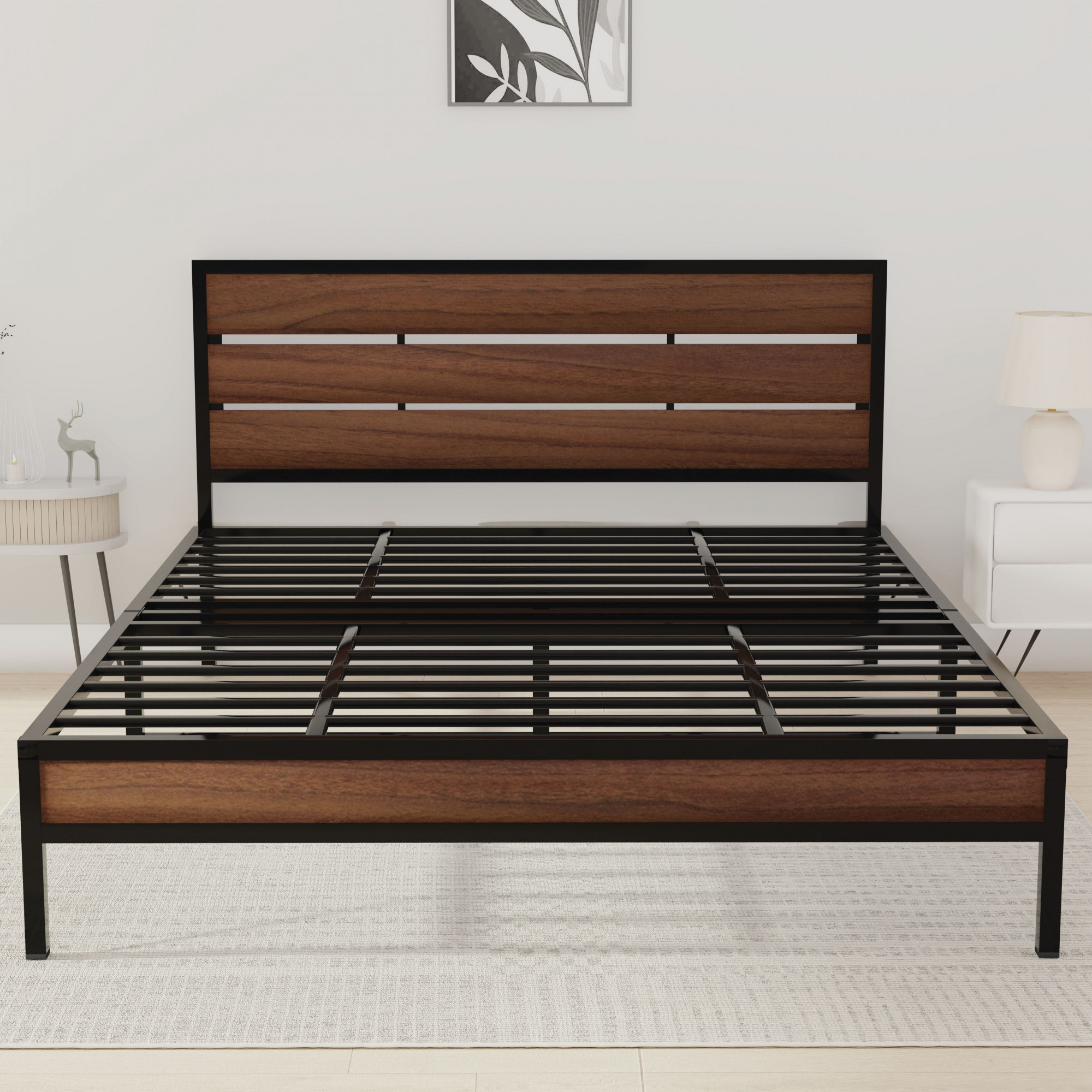 Elvo Wood and Metal Folding Bed Frame With Mattress  Double Layer  Ortho Tri Layer  American Oak  Queen Size 65 Ft x 5 Ft