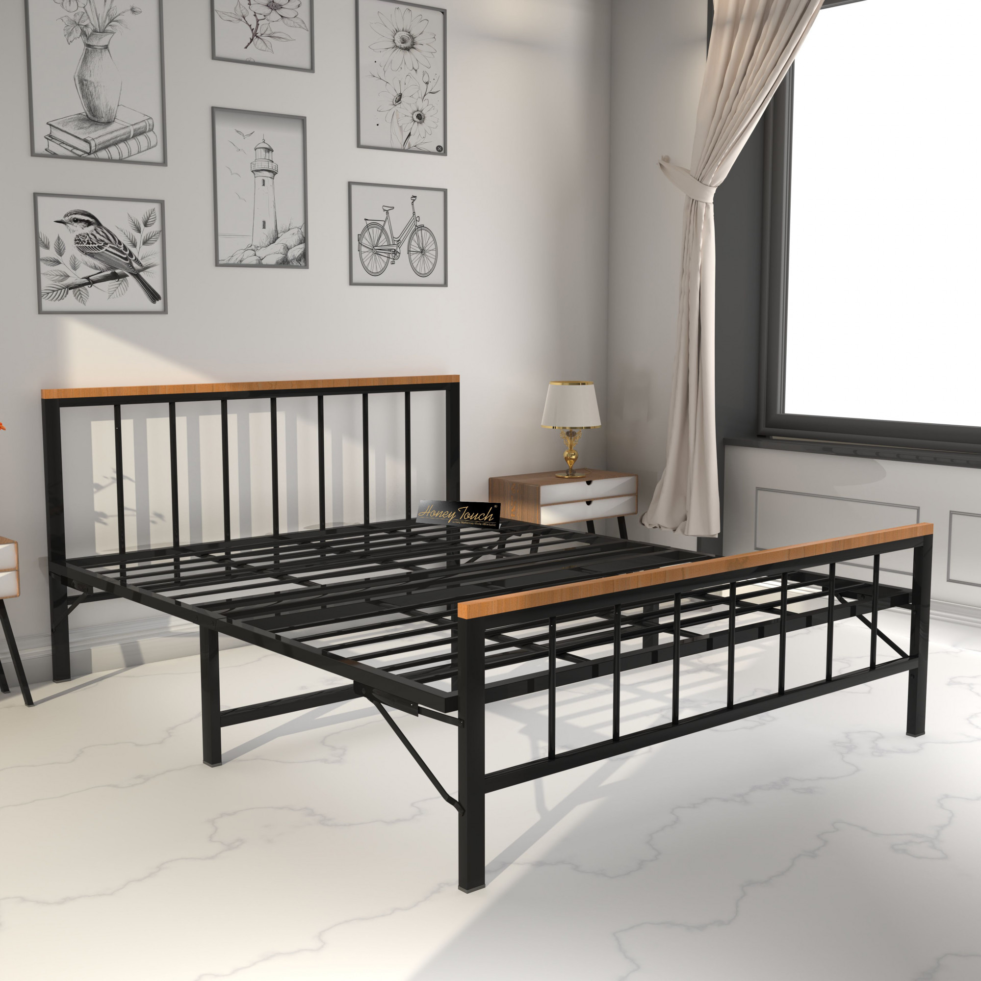 Oslo Folding Queen Size Bed Without Mattress  Black Frame  Queen Size 625 Ft x 5 Ft  2 Years Warranty