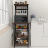 Spacio 5-Tier Multipurpose Storage Rack | Metal &amp; Wood Shelf for Kitchen, Living Room, Bedroom | Space-Saving Organizer with Hooks | Matte Black Walnut Finish