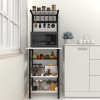 Spacio 5-Tier Multipurpose Storage Rack | Metal &amp; Wood Shelf for Kitchen, Living Room, Bedroom | Space-Saving Organizer with Hooks | Frosty White Finish