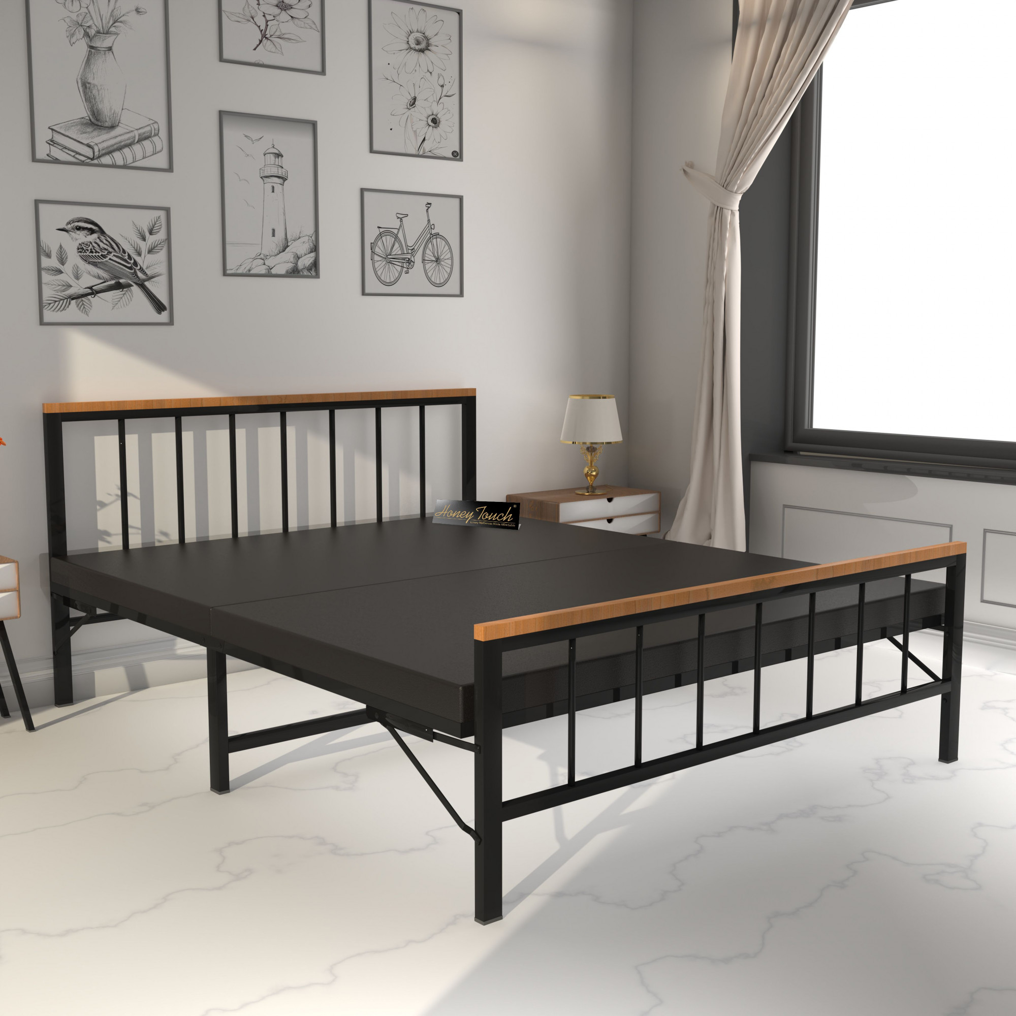 Oslo Folding Double Size Bed With Mattress Black Frame Double Size 625 Ft x 4 Ft Warranty Backed