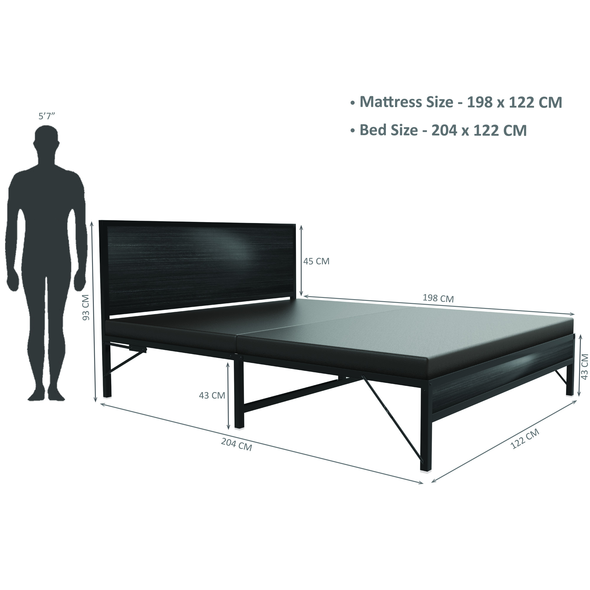 Luvo Metal  Wood Folding Bed Frame With Mattress  Double Layer  Ortho Tri Layer  Wenge Black  Double Size 65 Ft x 4 Ft