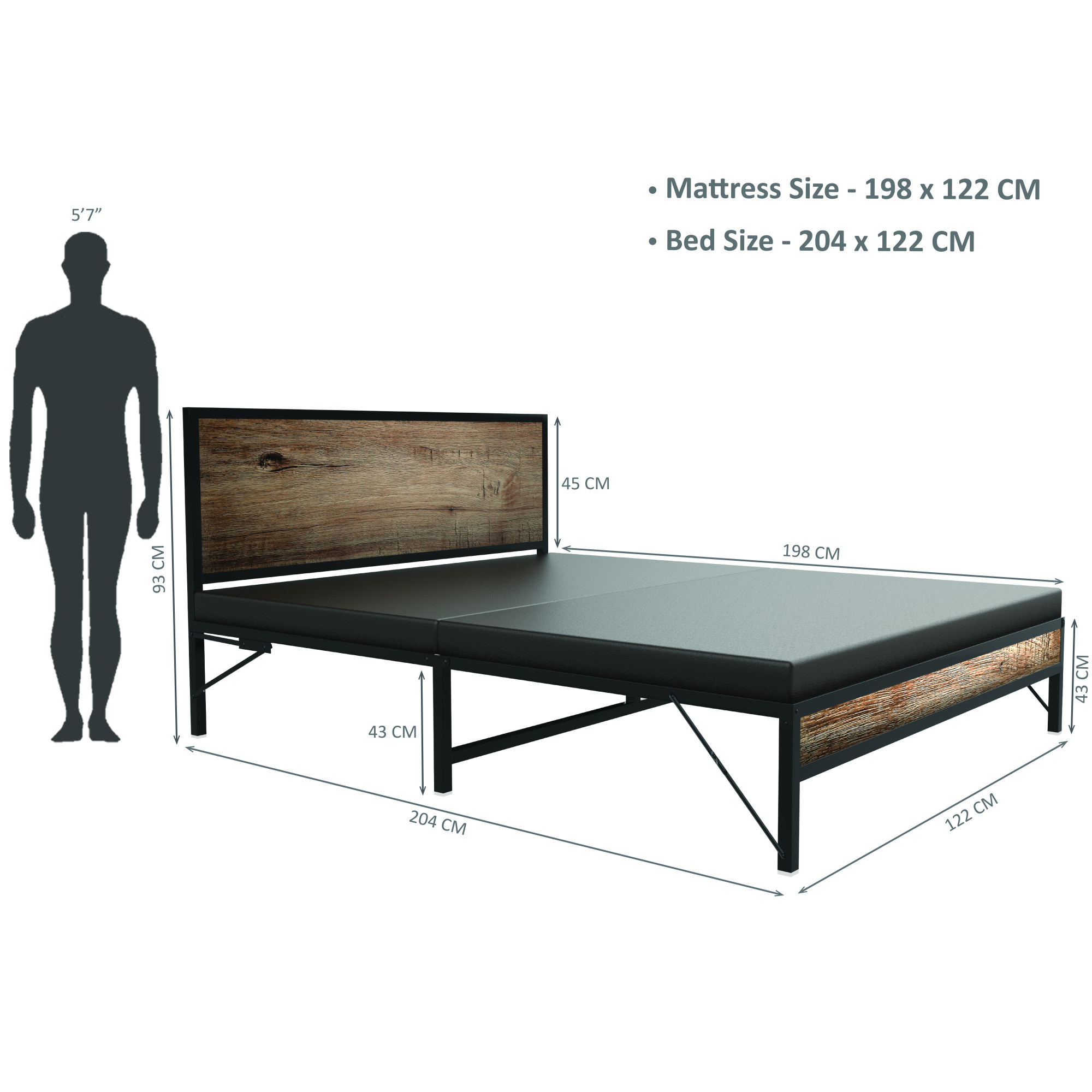 Luvo Metal  Wood Folding Bed Frame Without Mattress  Stone Grain  Double Size 65 Ft x 4 Ft  Warranty Backed