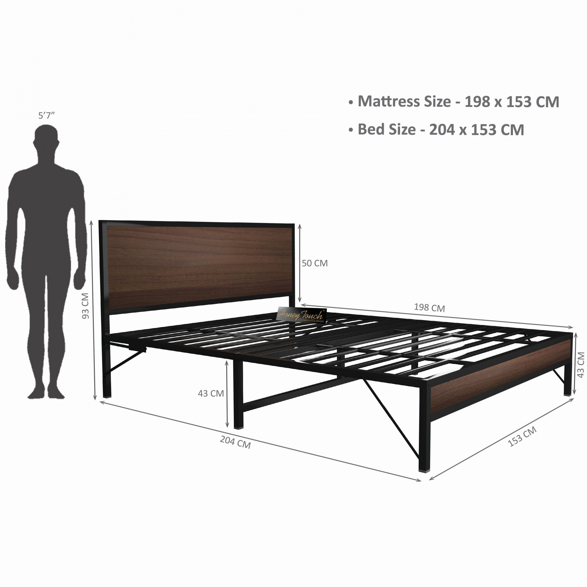 Luvo Metal Wood Folding Bed Frame With Mattress Double Layer Ortho Tri Layer American Oak Queen Size 65 Ft x 5 Ft