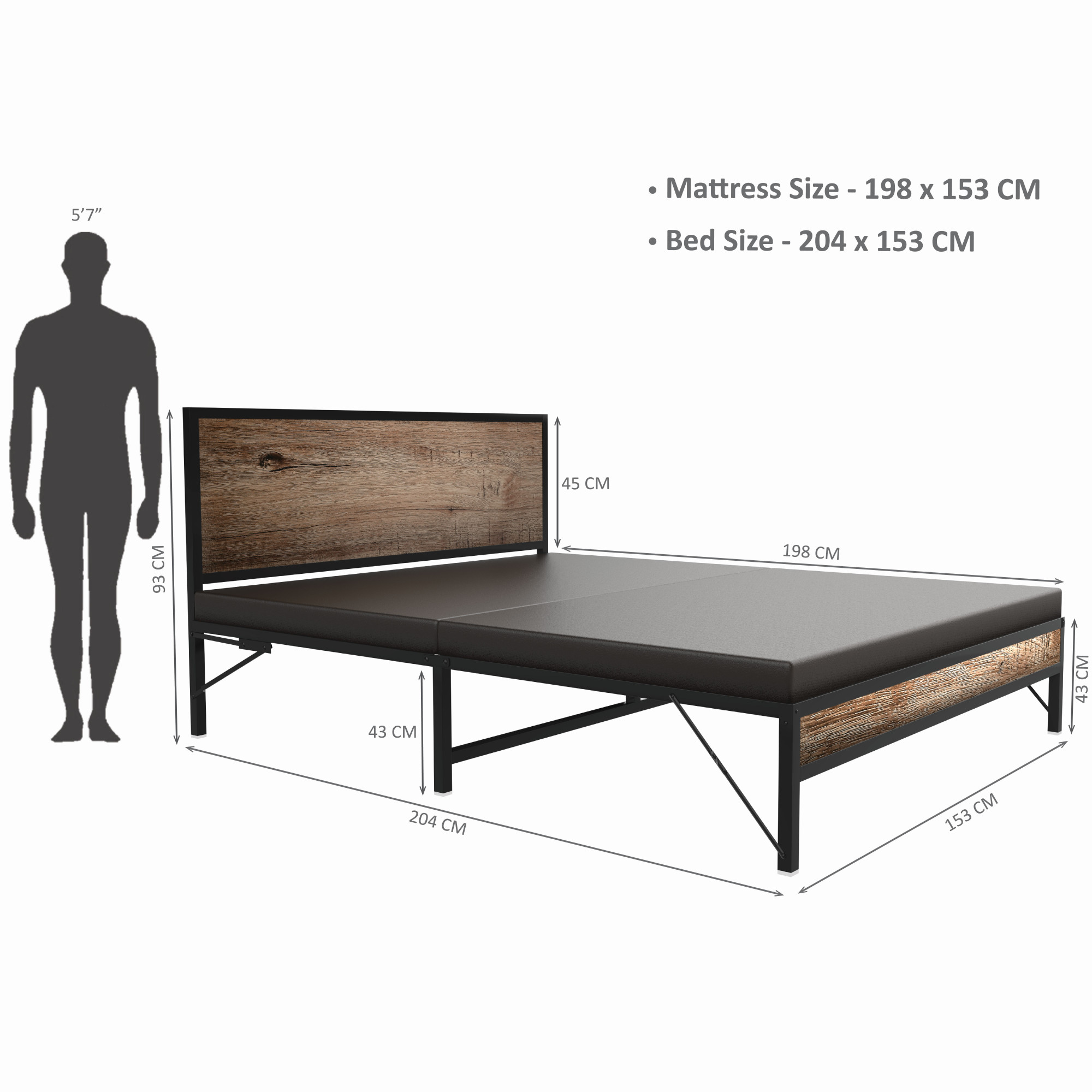 Luvo Metal Wood Folding Bed Frame With Mattress Double Layer Ortho Tri Layer Stone Grain Queen Size 65 Ft x 5 Ft