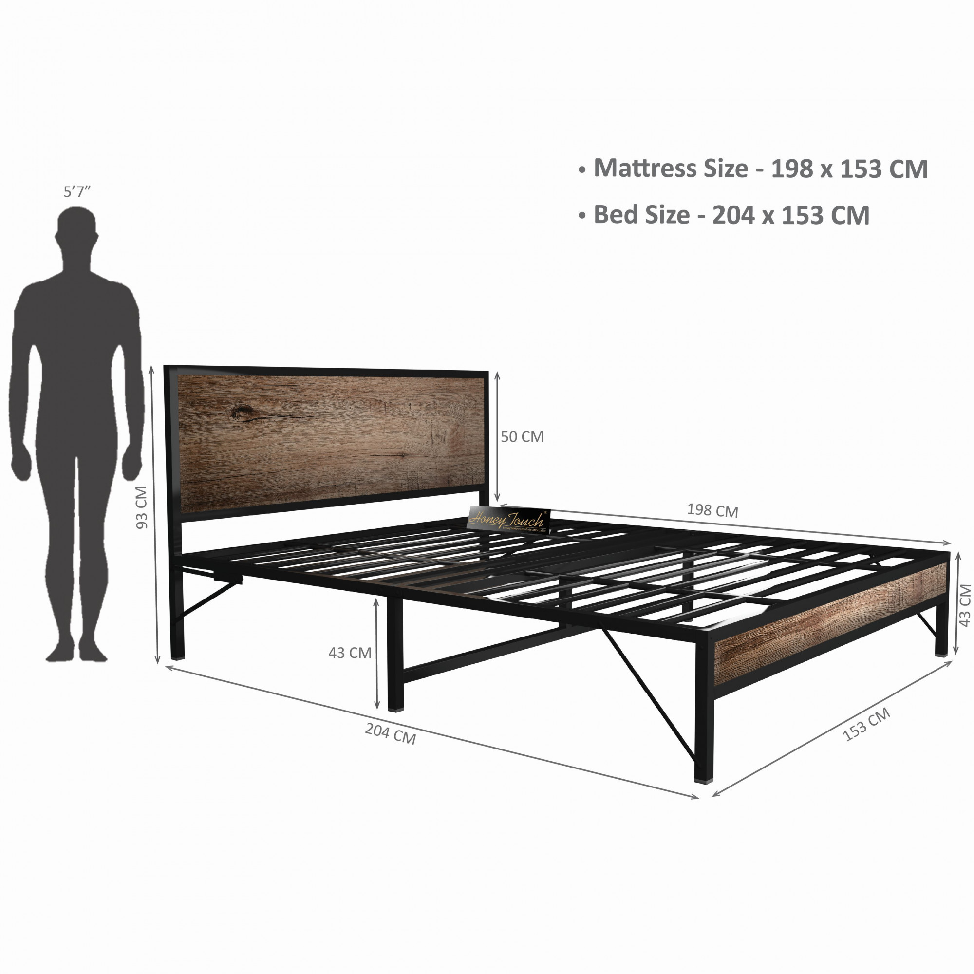 Luvo Metal Wood Folding Bed Frame With Mattress Double Layer Ortho Tri Layer Stone Grain Queen Size 65 Ft x 5 Ft