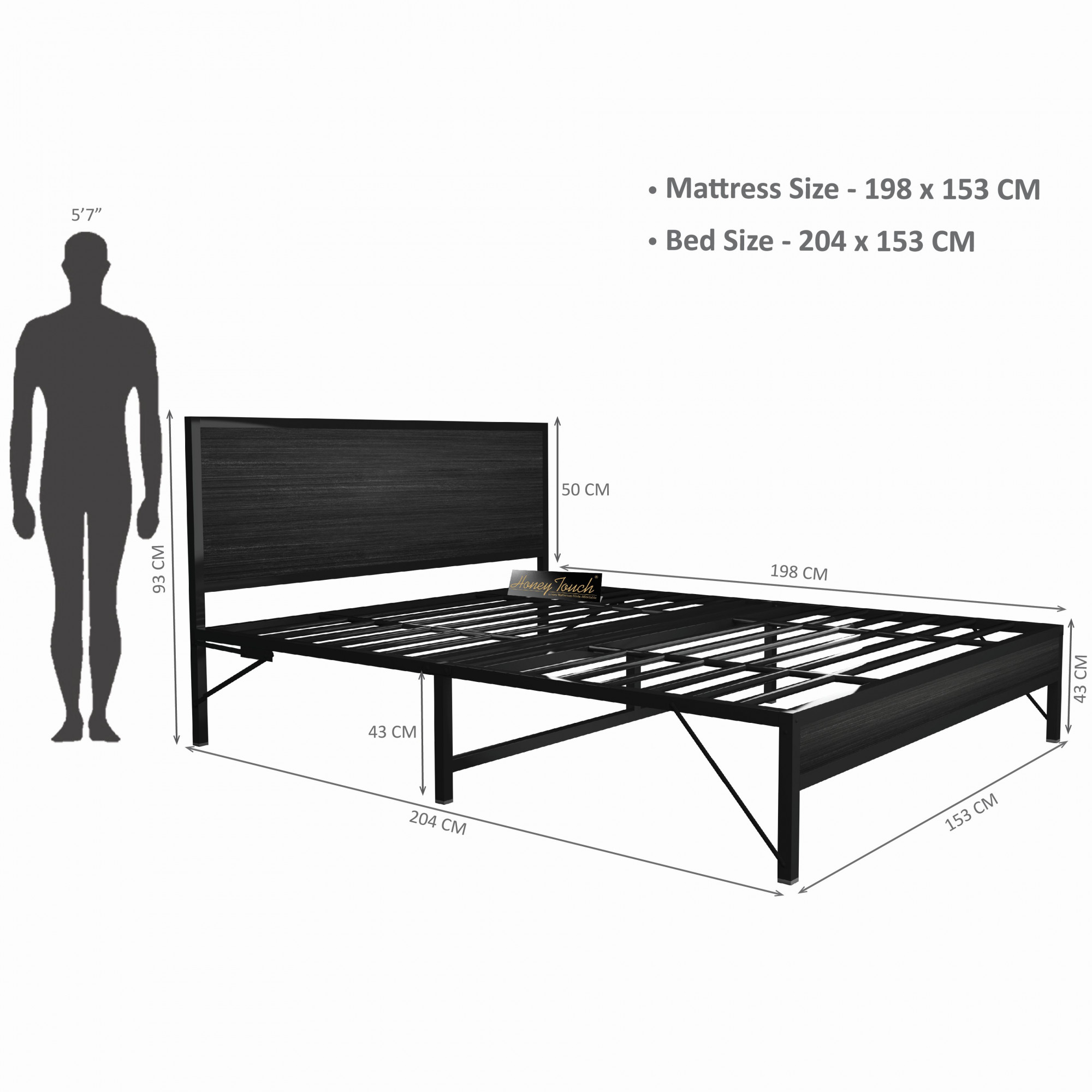 Luvo Metal Wood Folding Bed Frame With Mattress Double Layer Ortho Tri Layer Wenge Black Queen Size 65 Ft x 5 Ft