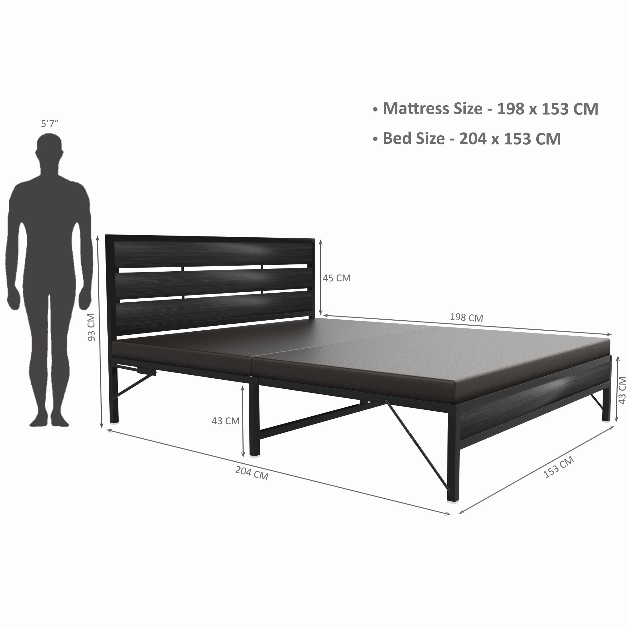 Elvo Wood and Metal Folding Bed Frame With Mattress  Double Layer  Ortho Tri Layer  Wenge Black  Queen Size 65 Ft x 5 Ft