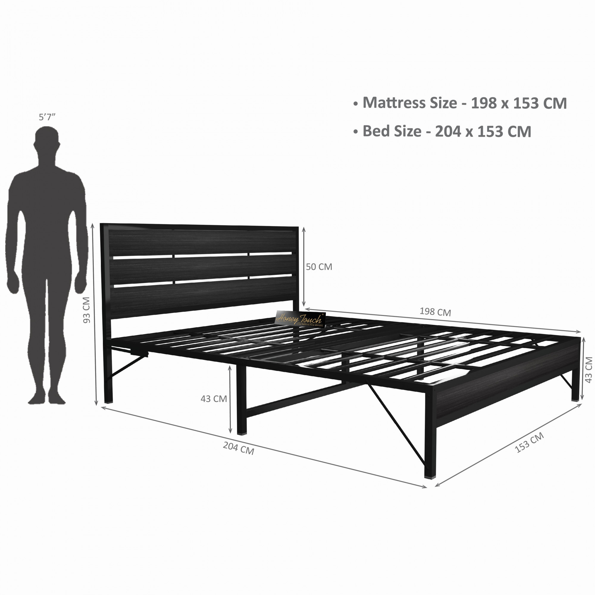 Elvo Wood and Metal Folding Bed Frame With Mattress Double Layer Ortho Tri Layer Wenge Black Queen Size 65 Ft x 5 Ft