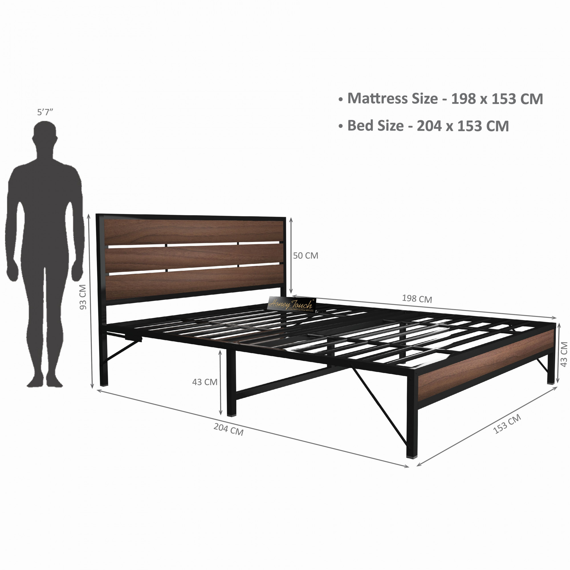 Elvo Wood and Metal Folding Bed Frame With Mattress Double Layer Ortho Tri Layer American Oak Queen Size 65 Ft x 5 Ft