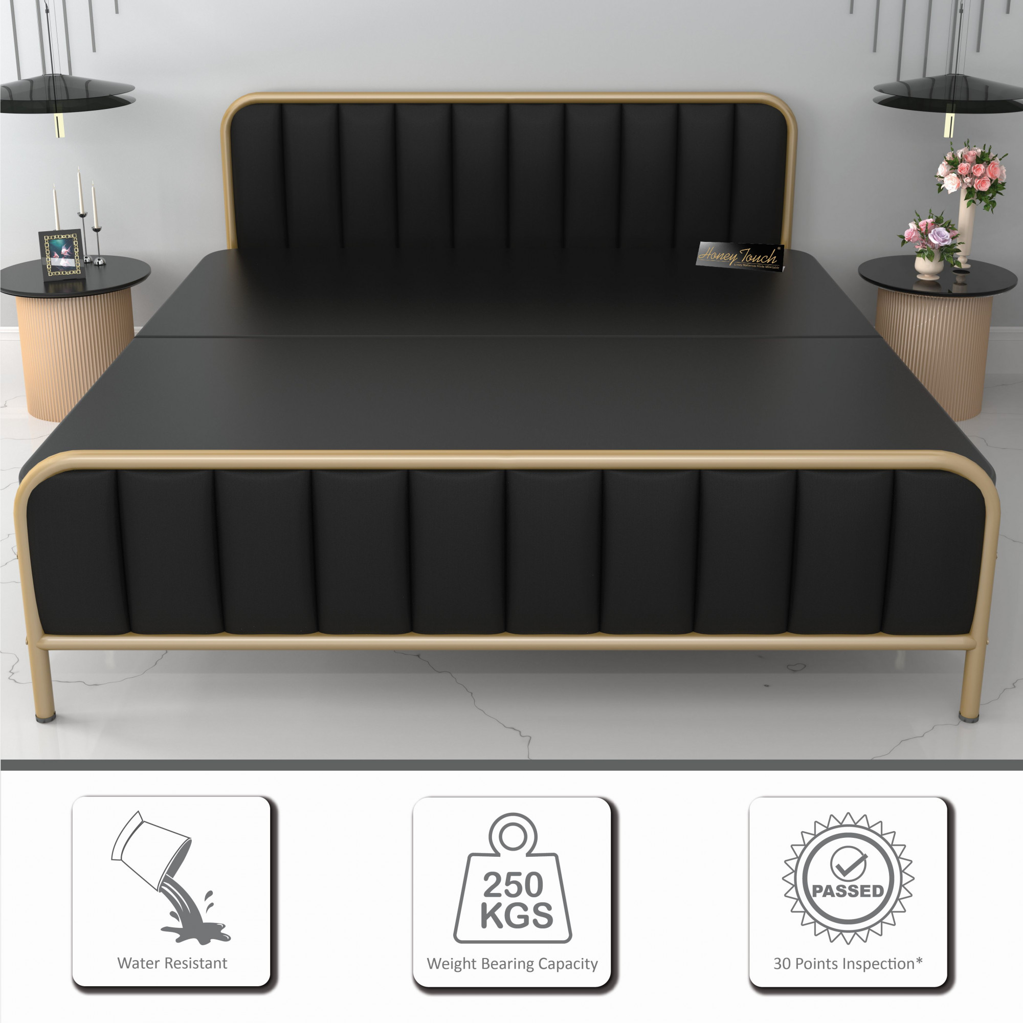 Boston Metal Folding Bed Frame With Mattress  Double Layer  Ortho Tri Layer  Golden Frame  King Size 625 Ft x 6 Ft