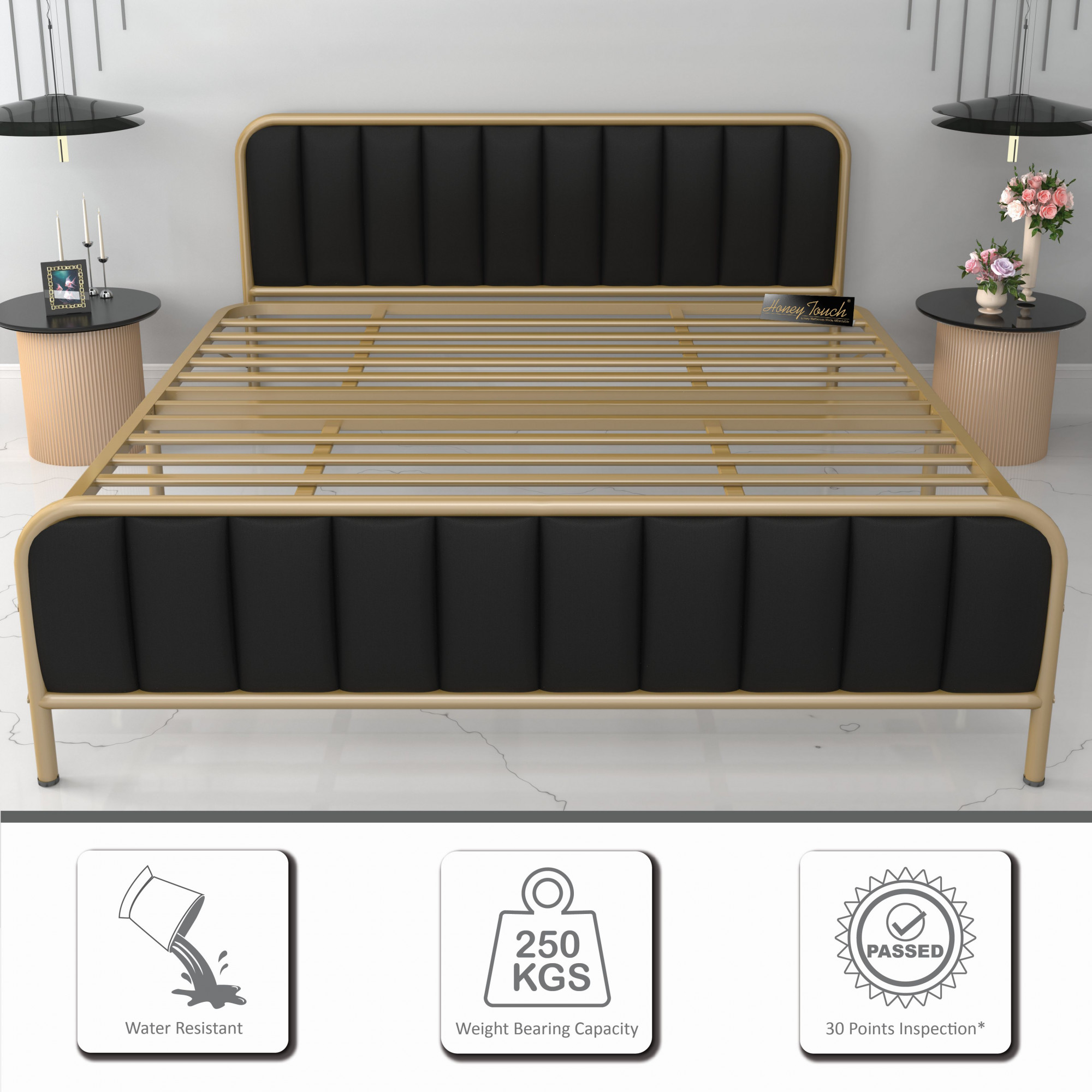 Boston Metal Folding Bed Frame With Mattress  Double Layer  Ortho Tri Layer  Golden Frame  King Size 625 Ft x 6 Ft