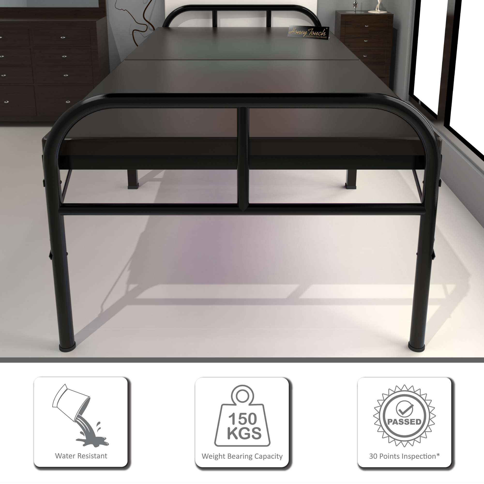 Nexon Metal Folding Single Size Bed With Mattress 25ft X 6ft 3ft X 6ft Black Finish