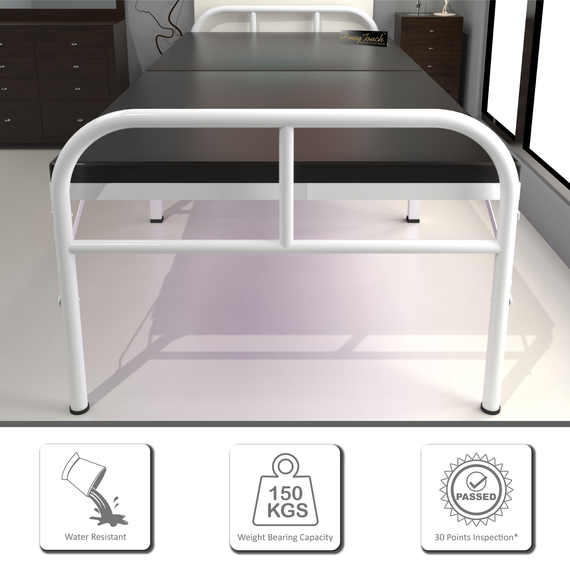 Nexon Metal Folding Single Size Bed With Mattress 25ft X 6ft 3ft X 6ft White Finish