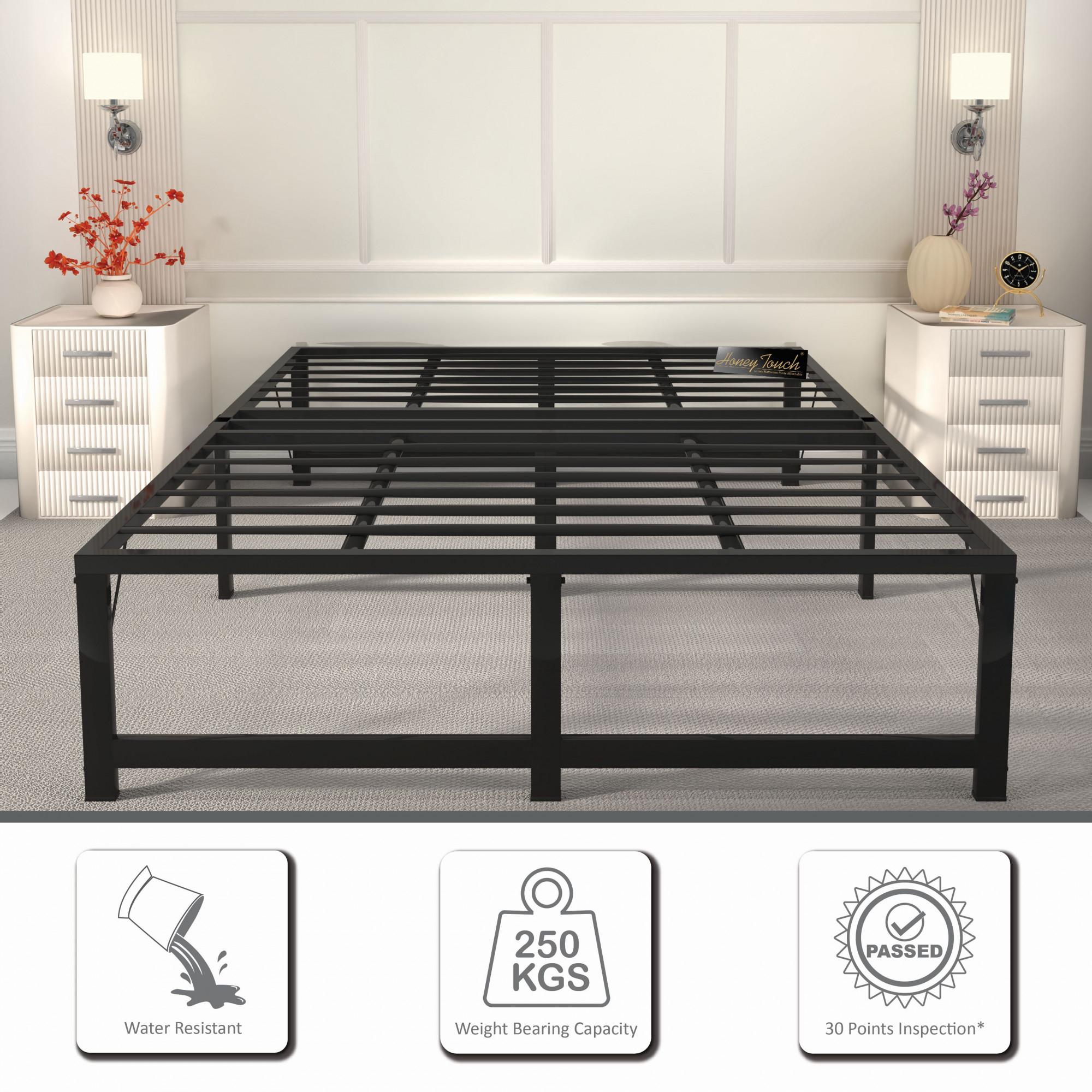 Base Double Size Bed Frame Without Mattress  Black Frame  Double Size 625 Ft x 4 Ft  2 Years Warranty