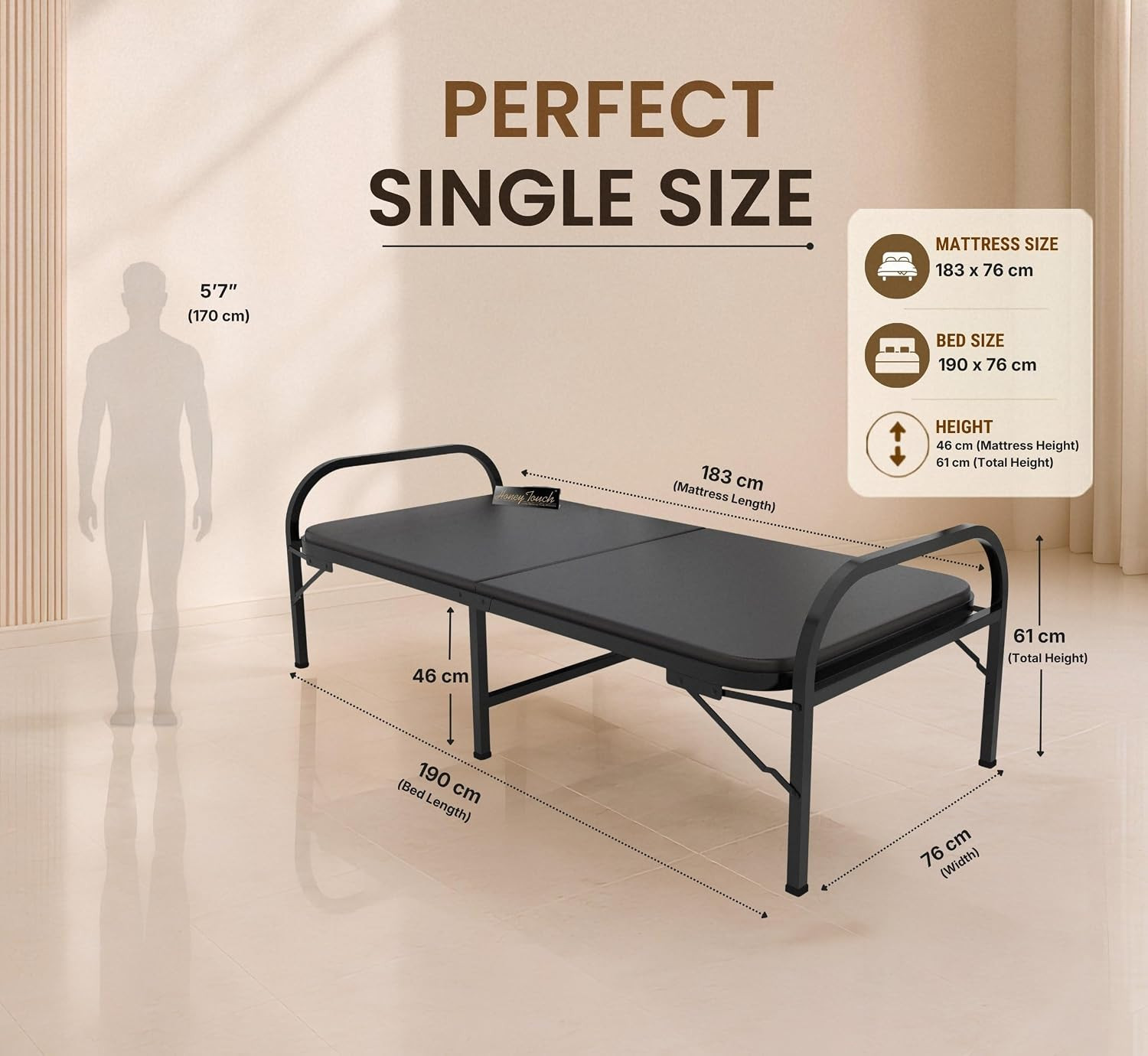 Atlas Round Folding Metal Bed Single Size Single Layer Double Layer Ortho Tri Layer Foam Mattress 3ft X 6ft 25ft X 6ft Black Finish