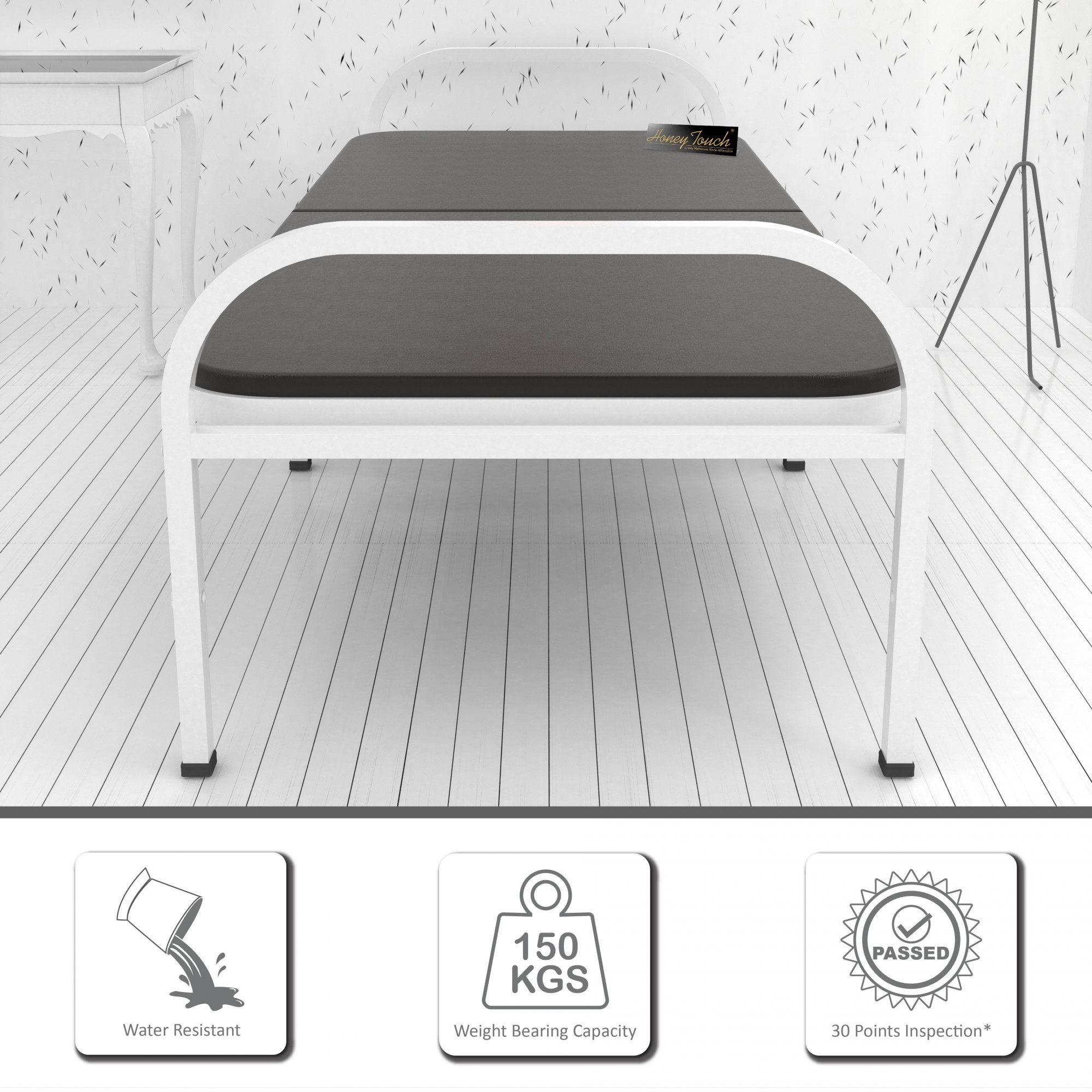 Atlas Round Folding Metal Bed with Mattress Single Size 3ft X 6ft 25ft X 6ft White Finish