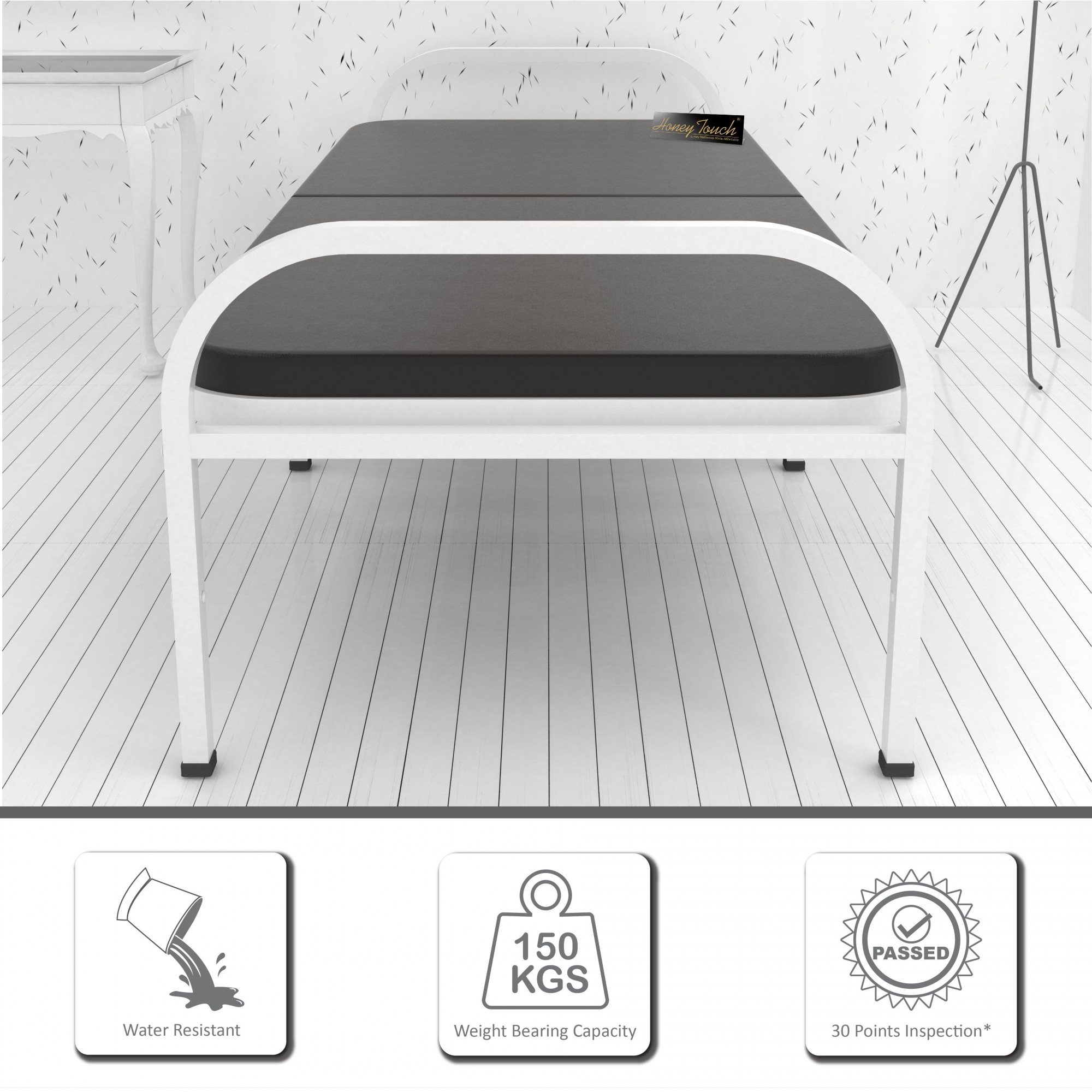 Atlas Round Folding Metal Bed with Mattress Single Size 3ft X 6ft 25ft X 6ft White Finish