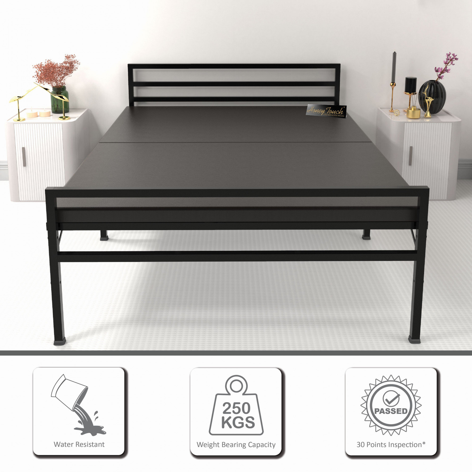 Samos Metal Folding Bed Frame With Mattress Black Frame Double Size 625 Ft x 4 Ft Warranty Backed