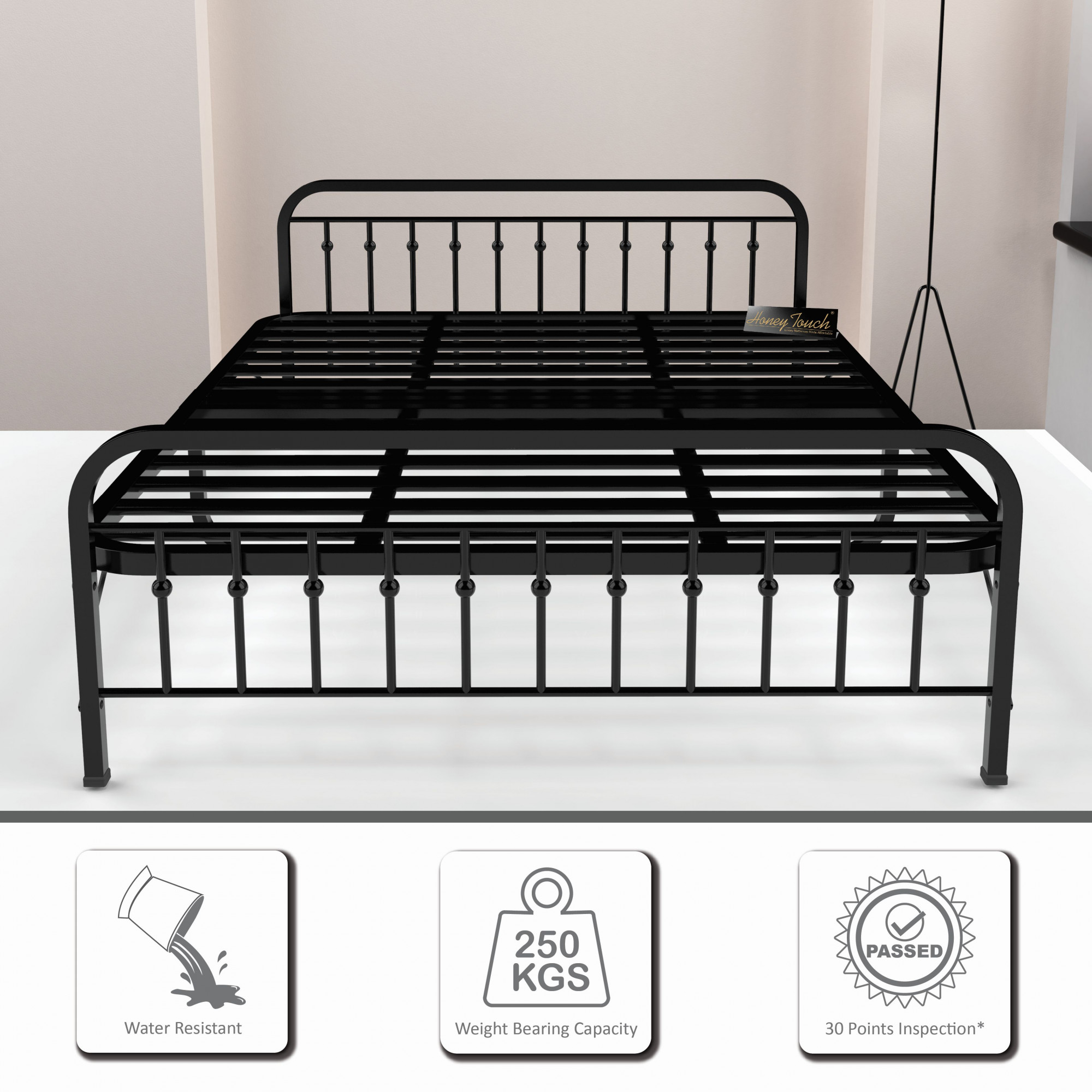 Nova Foldable Metal Bed Frame With Mattress Black Frame Double Size 625 Ft x 4 Ft 3 Years Warranty