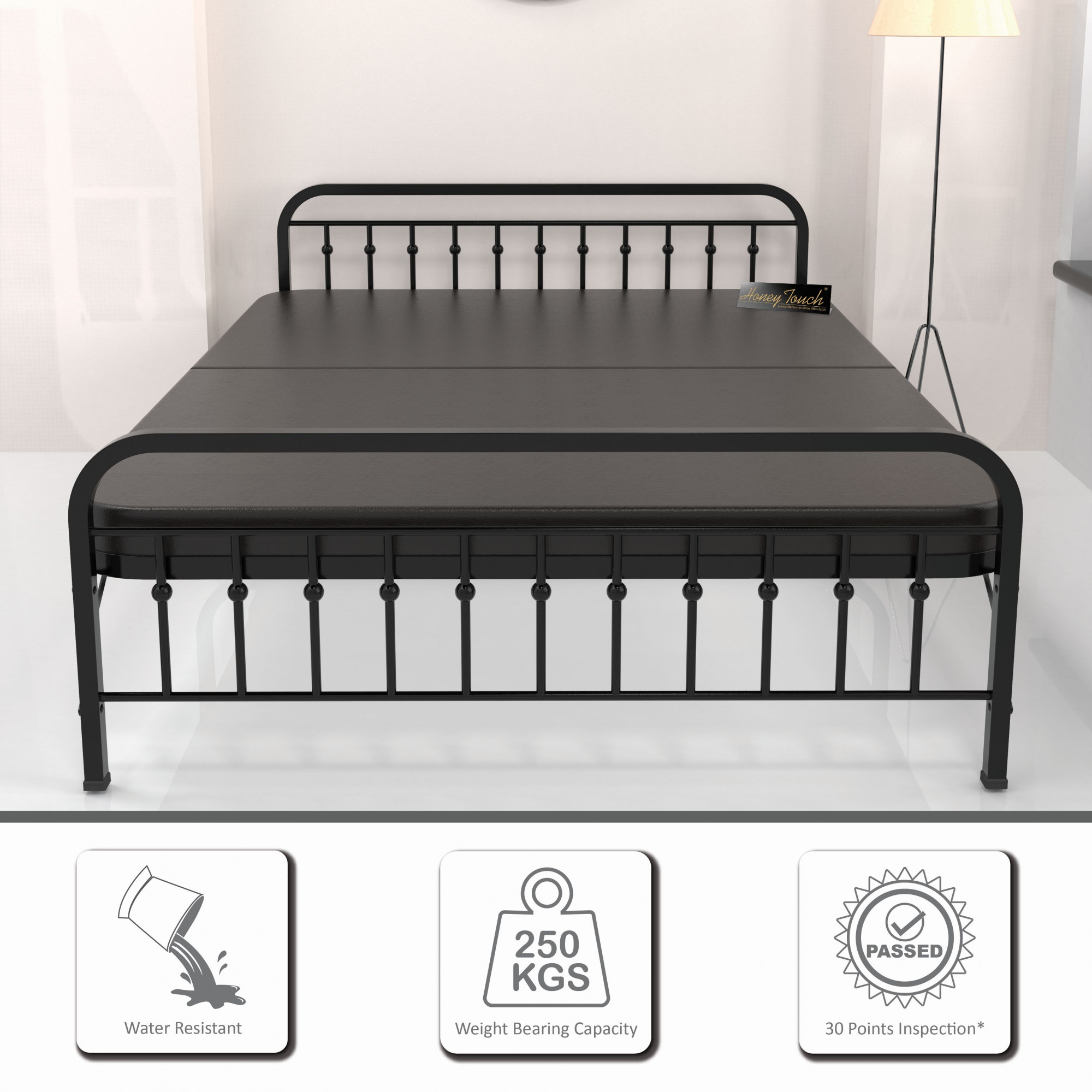 Nova Foldable Metal Bed Frame With Mattress Black Frame Queen Size 625 Ft x 5 Ft 3 Years Warranty