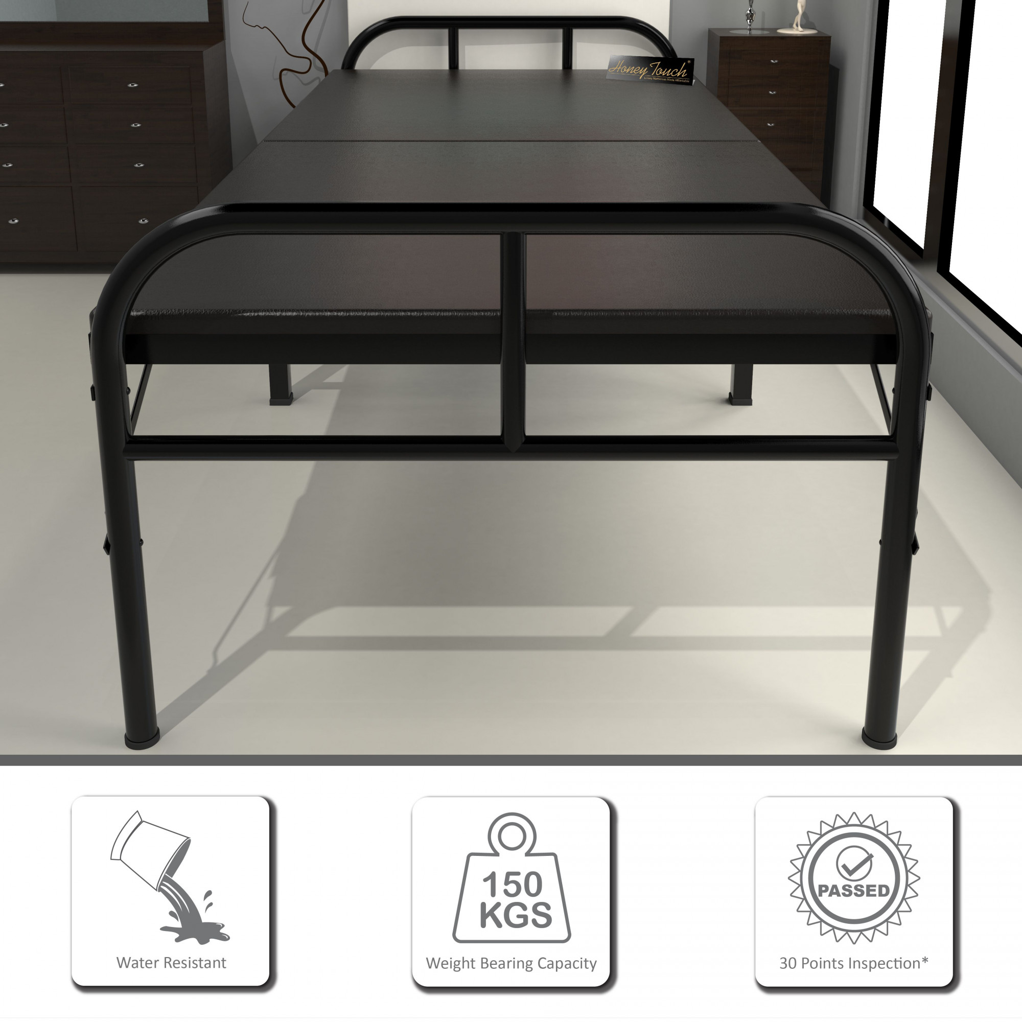 Nexon Metal Folding Single Size Bed With Mattress 25ft X 6ft 3ft X 6ft Black Finish
