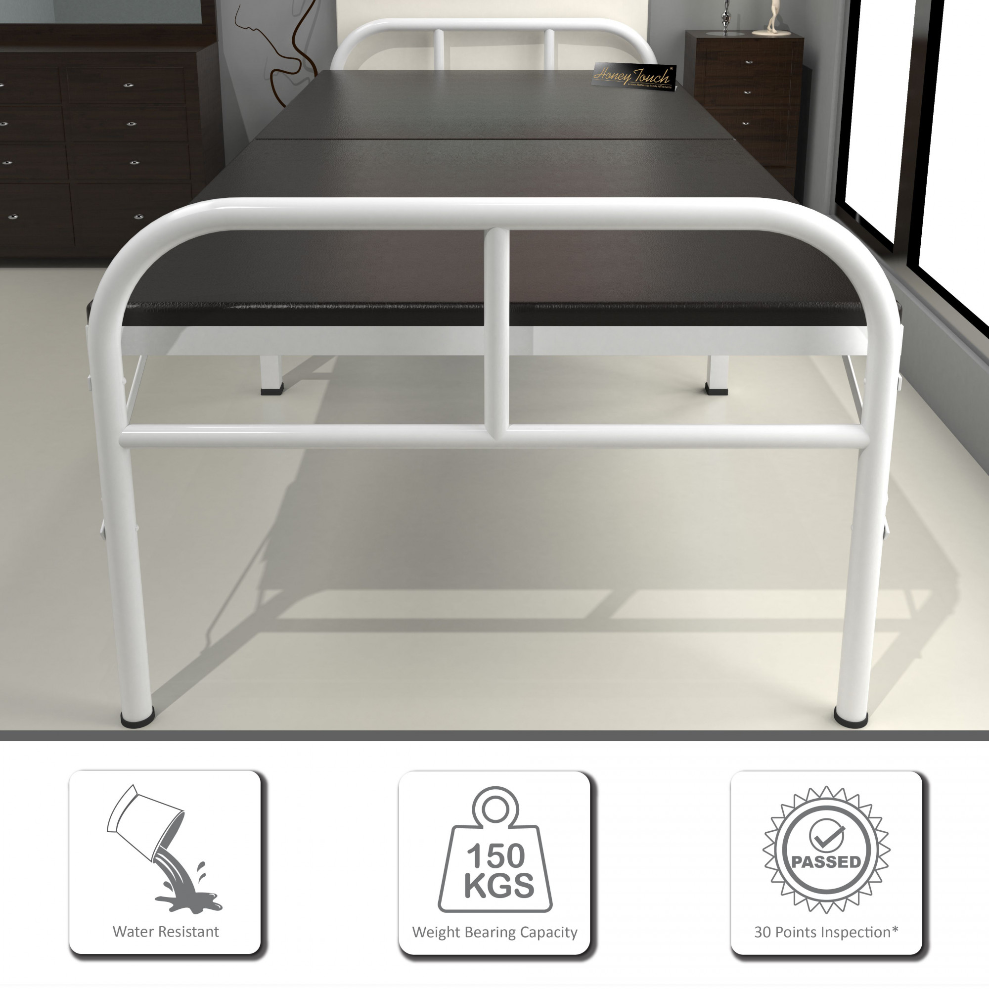 Nexon Metal Folding Single Size Bed With Mattress 25ft X 6ft 3ft X 6ft White Finish