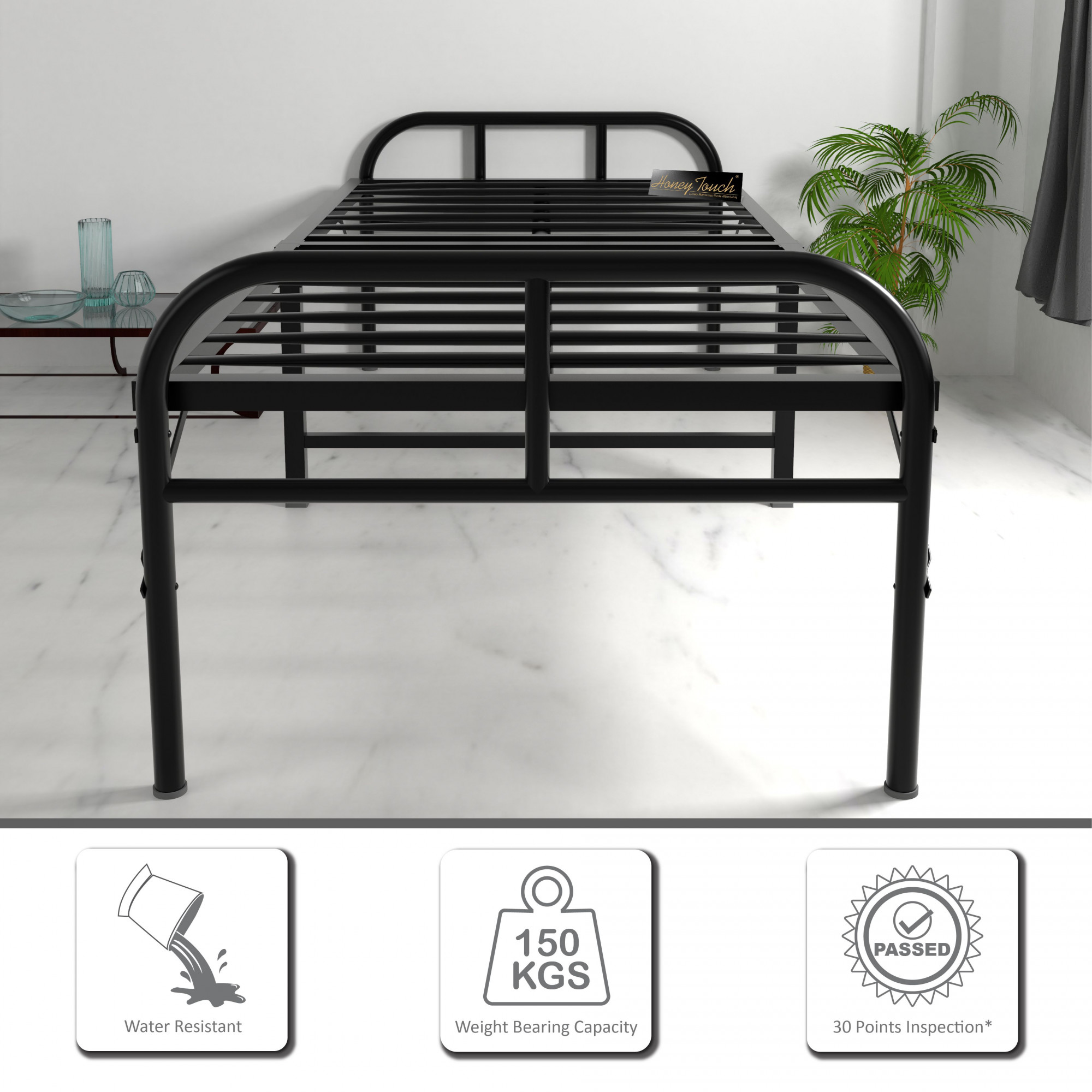 Avon Black Metal Single Size Folding Bed 25ft X 6ft 3ft X 6ft 2-Year Warranty
