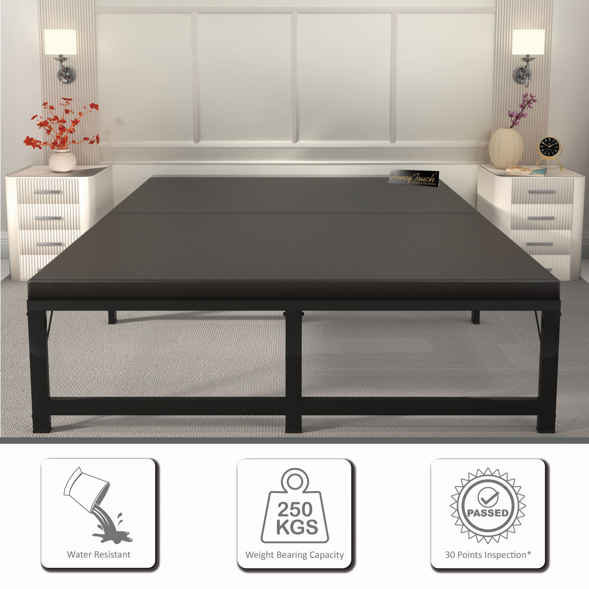 Base Queen Size Bed Frame With Mattress  Black Frame  Queen Size 625 Ft x 5 Ft  3 Years Warranty