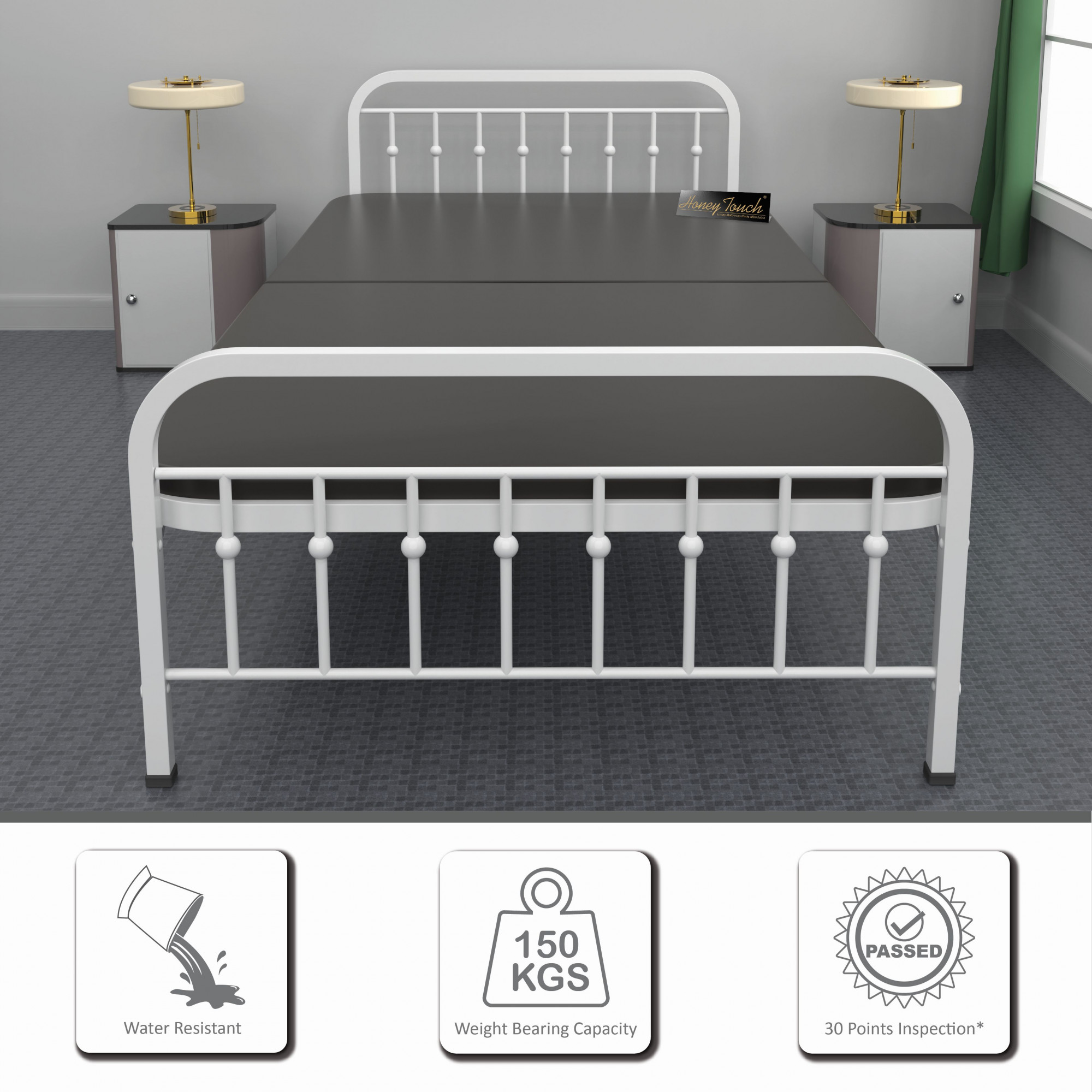 Nova Foldable Single Metal Bed - Glossy White Finish 3ft x 6ft Without Mattress Single Layer Double Layer Triple Layer Foam Mattress