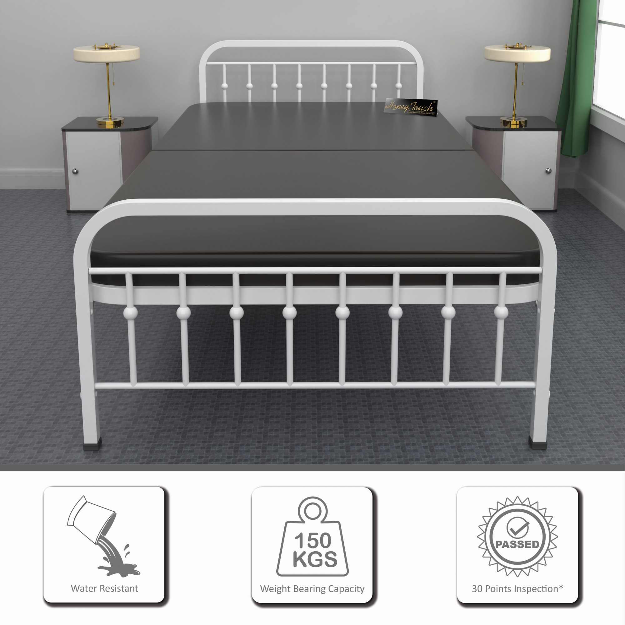 Nova Foldable Single Metal Bed - Glossy White Finish 3ft x 6ft