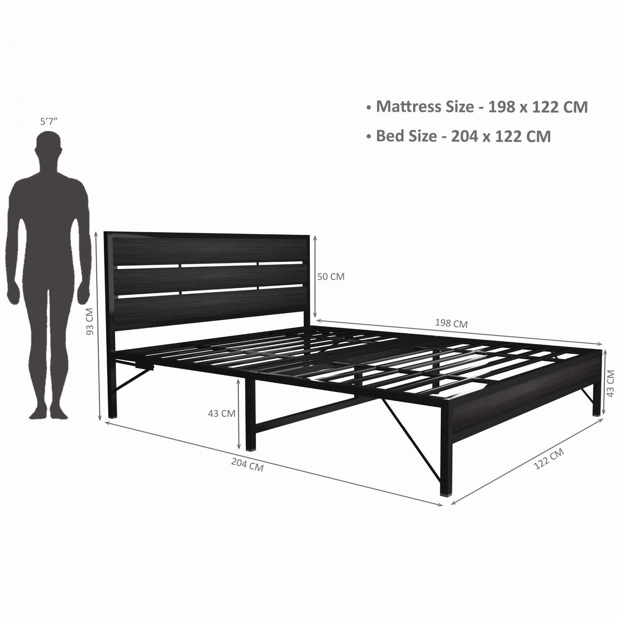 Elvo Wood and Metal Folding Bed Frame With Mattress Double Layer Ortho Tri Layer Wenge Black Double Size 65 Ft x 4 Ft