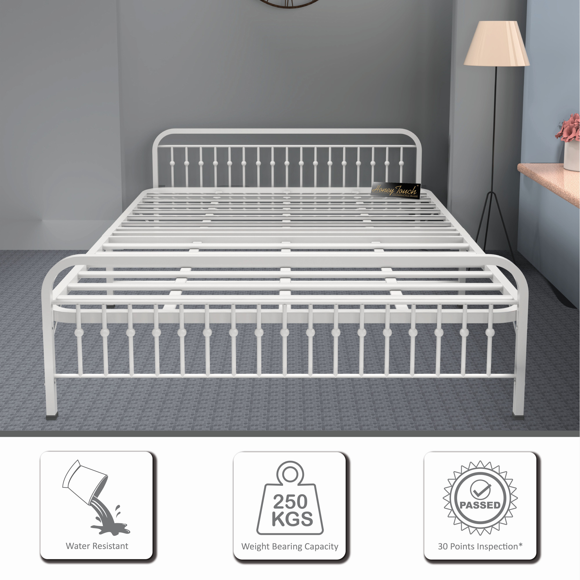 Nova Foldable Metal Bed Frame With Mattress  Ivory Frame  King Size 625 Ft x 6 Ft  3 Years Warranty