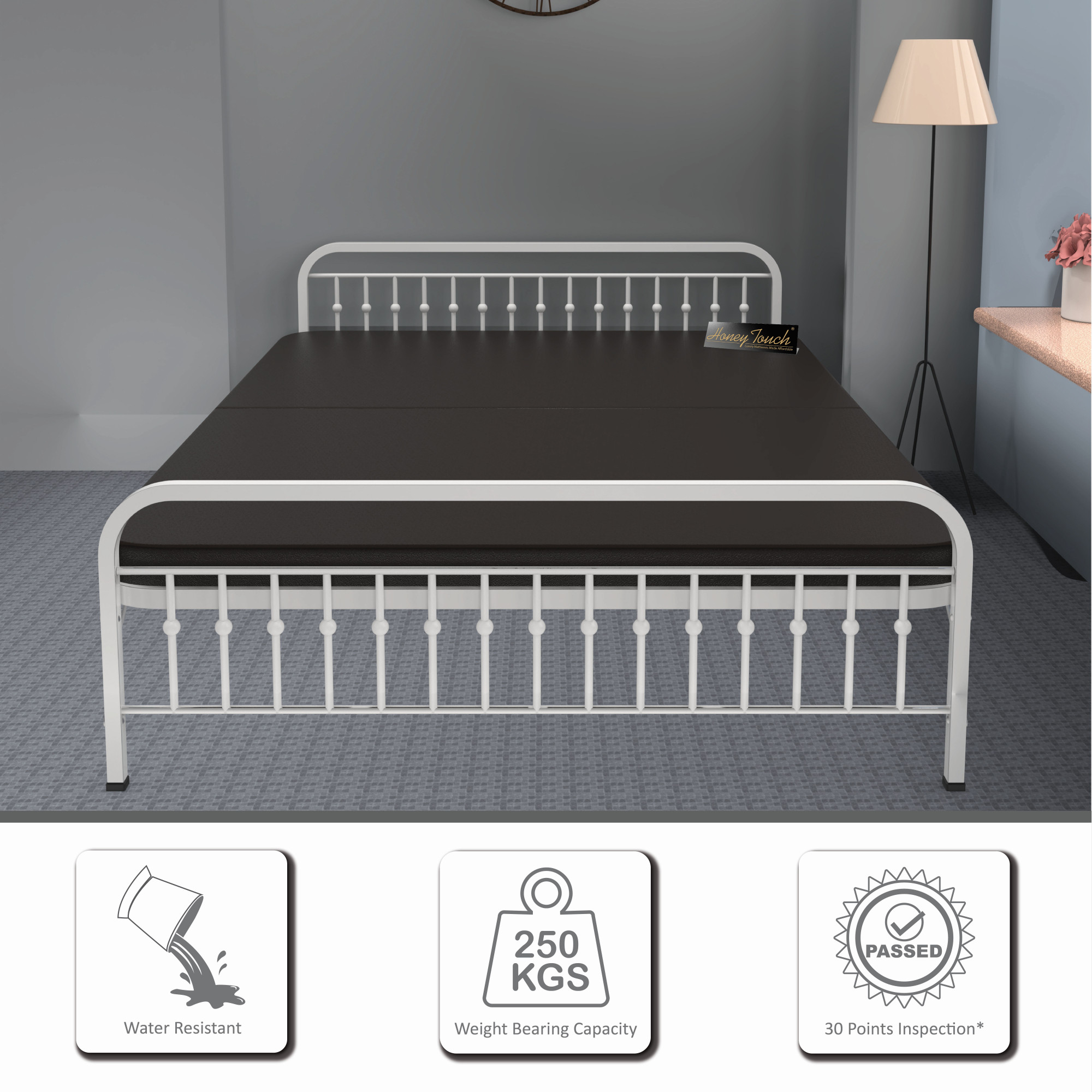 Nova Foldable Metal Bed Frame With Mattress Ivory Frame Queen Size 625 Ft x 5 Ft Warranty Backed