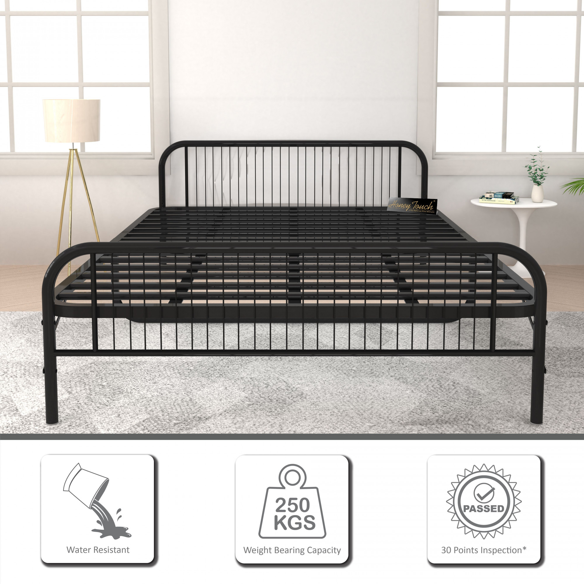 Nesto Foldable Metal Bed Frame Without Mattress Black Frame Double Size 625 Ft x 4 Ft 2 Years Warranty