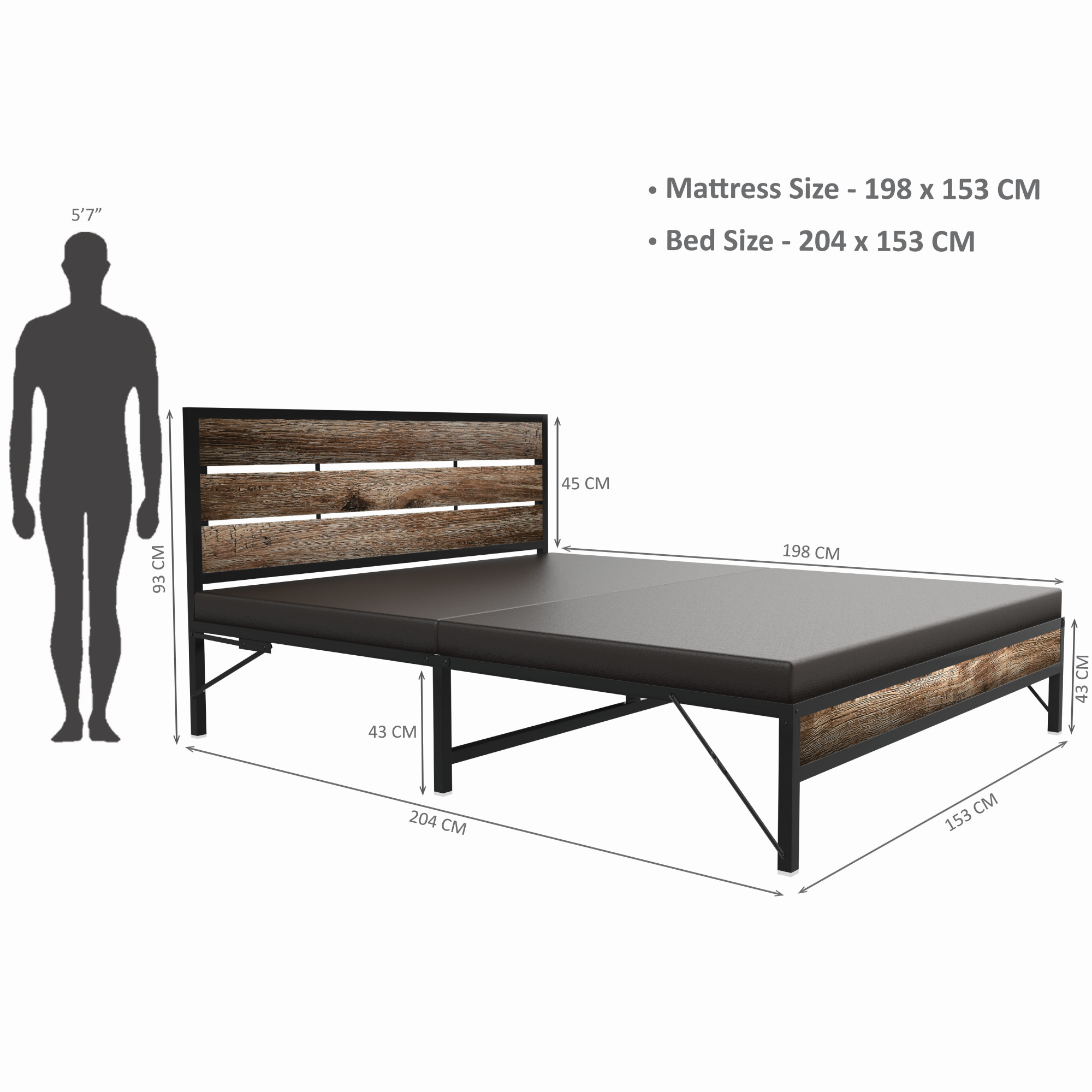 Elvo Wood and Metal Folding Bed Frame Without Mattress Stone Grain Queen Size 65 Ft x 5 Ft 2 Years Warranty