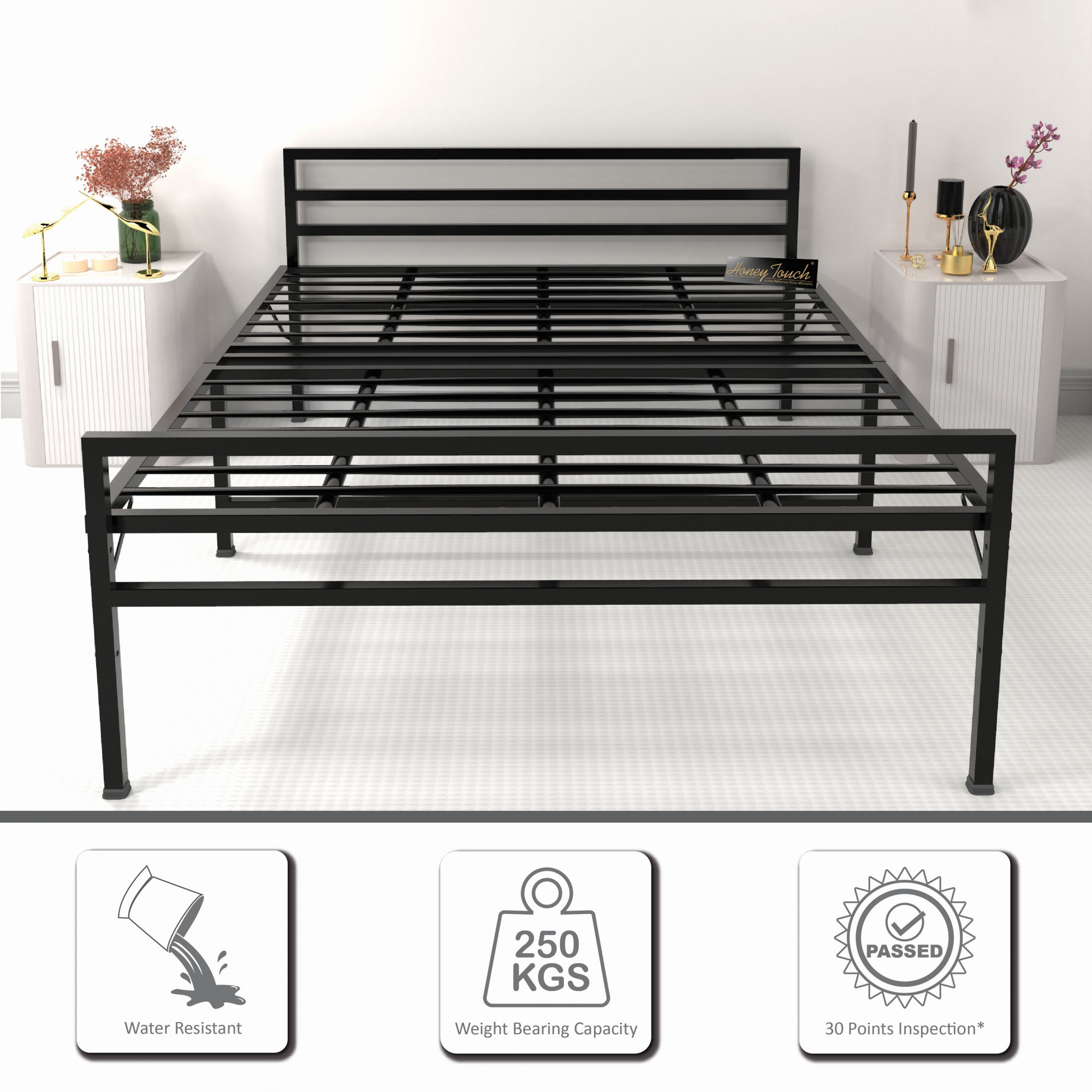 Samos Metal Folding Bed Frame Without Mattress  Black Frame  King Size 625 Ft x 6 Ft  2 Years Warranty