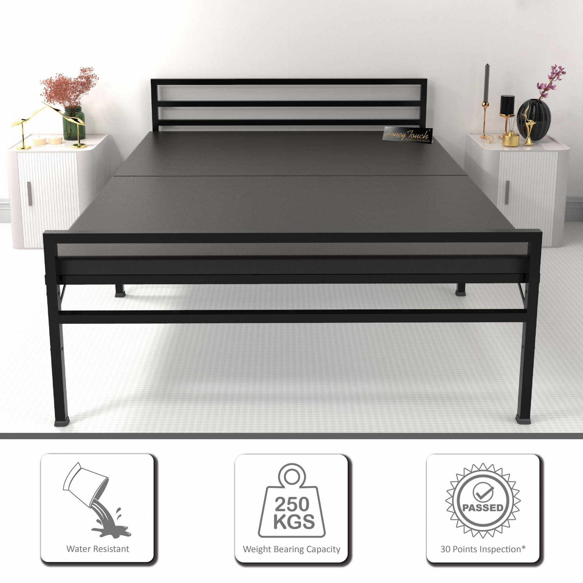 Samos Metal Folding Bed Frame Without Mattress  Black Frame  King Size 625 Ft x 6 Ft  2 Years Warranty