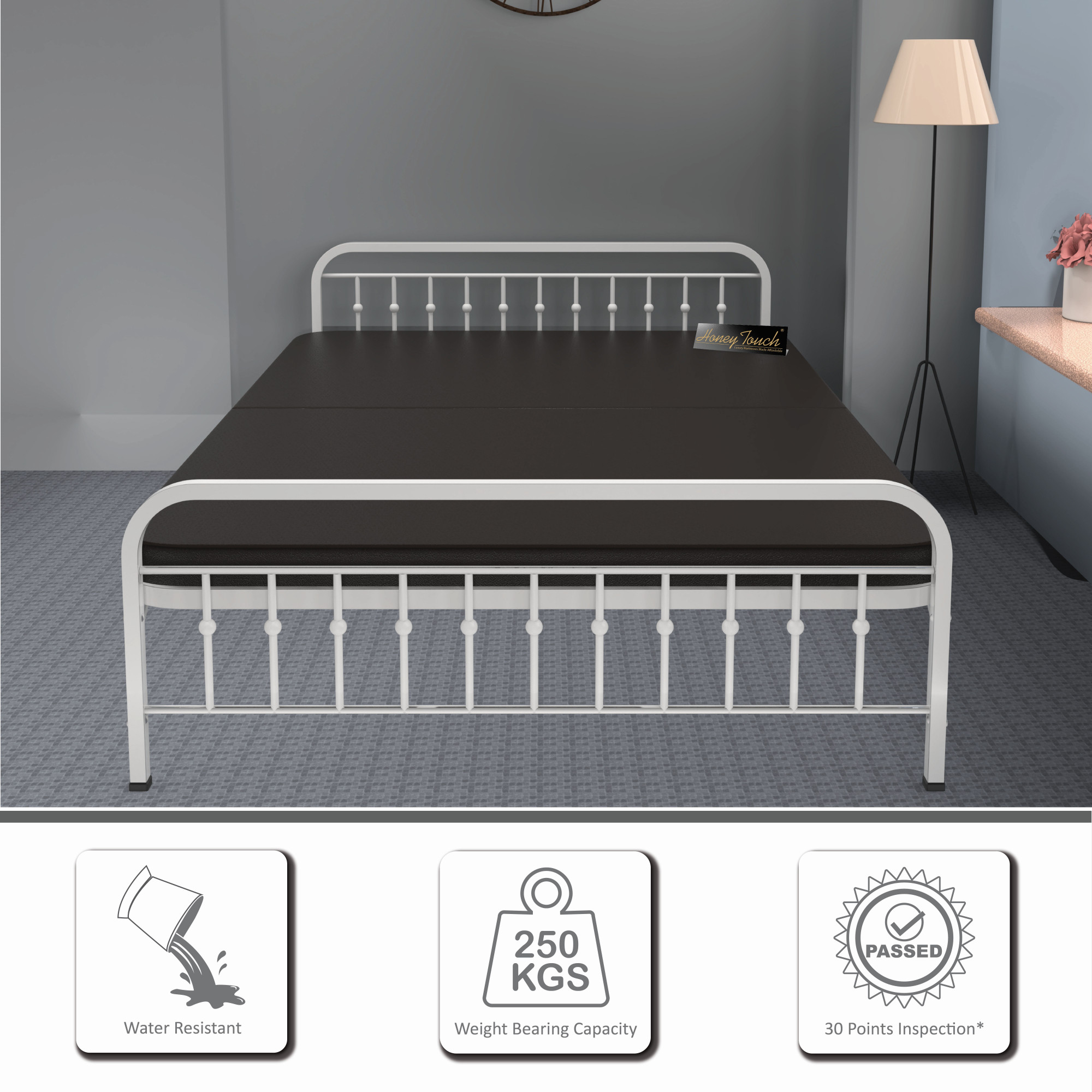Nova Foldable Metal Bed Frame With Mattress Ivory Frame Double Size 625 Ft x 4 Ft Warranty Backed