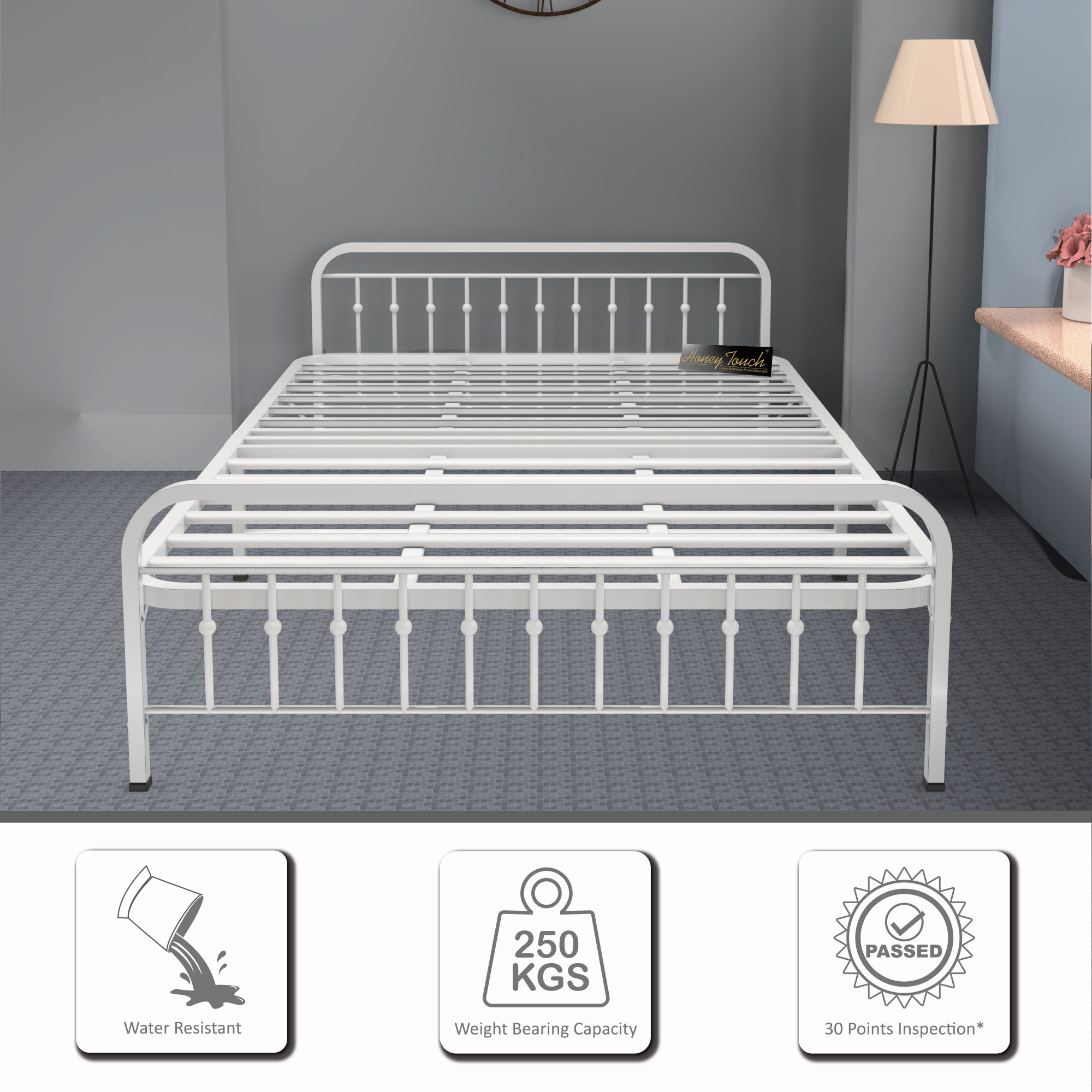 Nova Foldable Metal Bed Frame With Mattress Ivory Frame Double Size 625 Ft x 4 Ft Warranty Backed