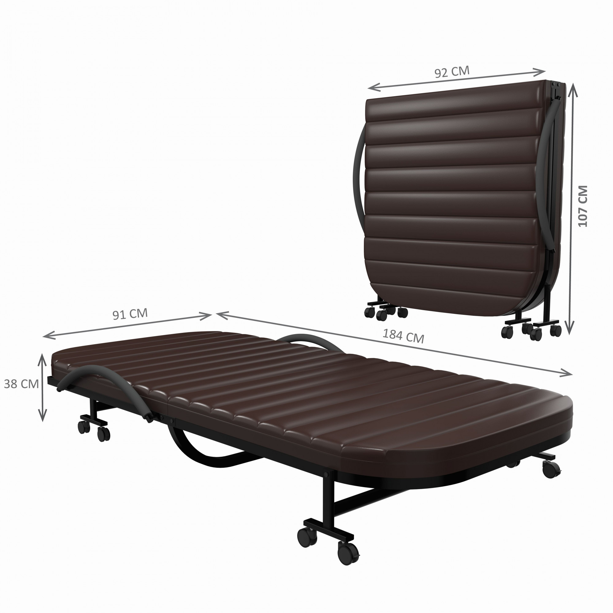 Xyra Rollaway Bed Single Size 3 Ft x 6 Ft Orthopedic Tri Layer Foam Brown Mattress 3 Years Warranty