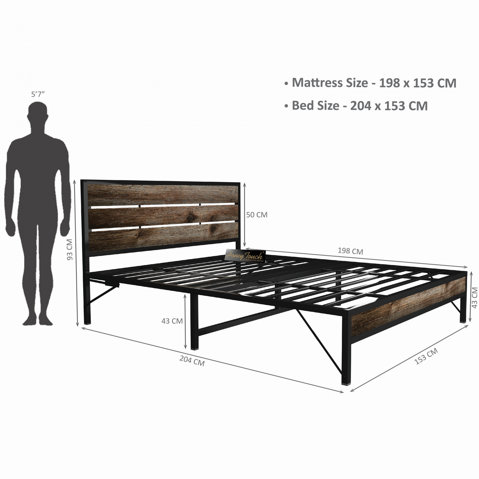 Elvo Wood and Metal Folding Bed Frame Without Mattress Stone Grain Queen Size 65 Ft x 5 Ft 2 Years Warranty